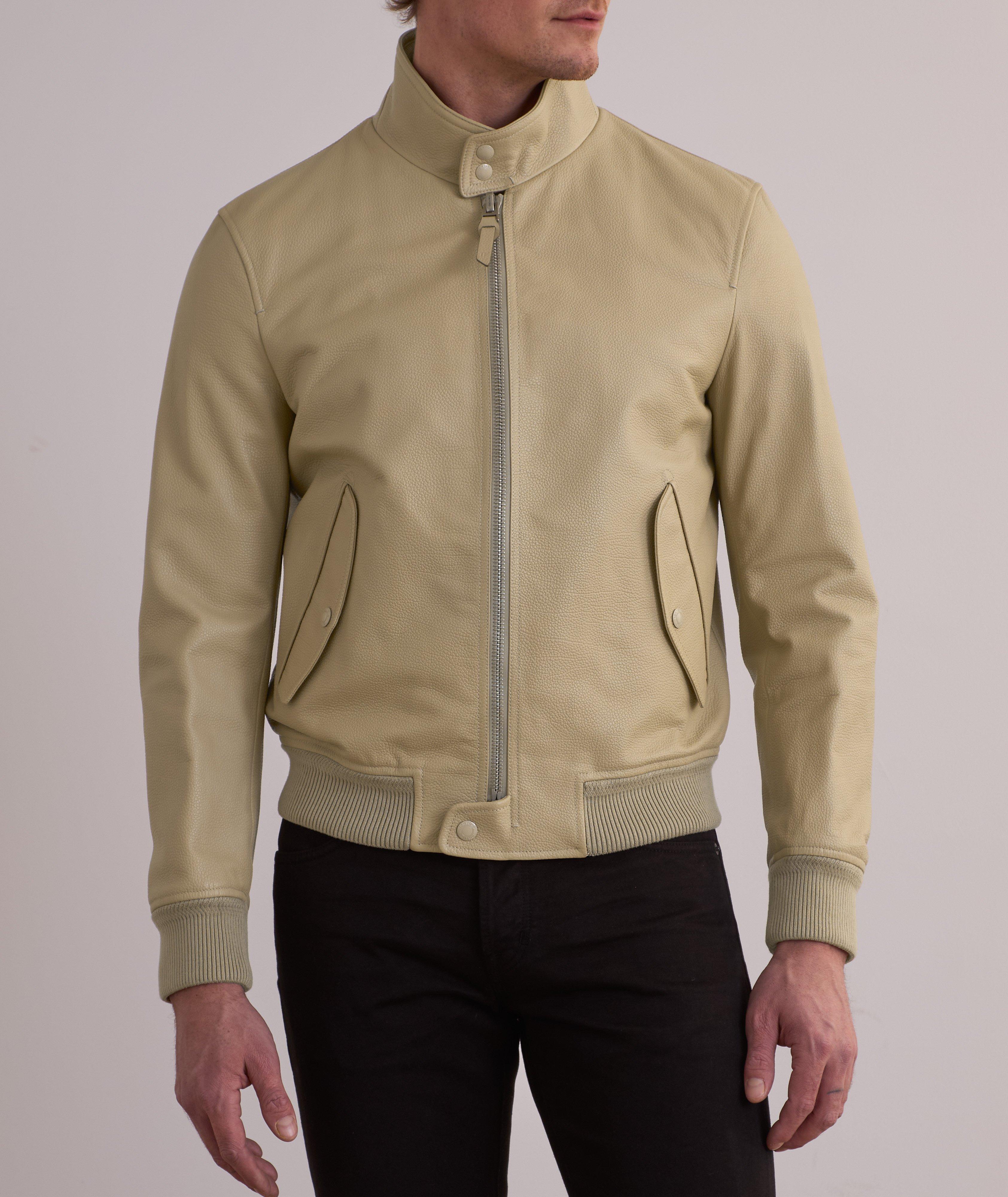 Blouson Harrington en cuir texturé par foulage image 1