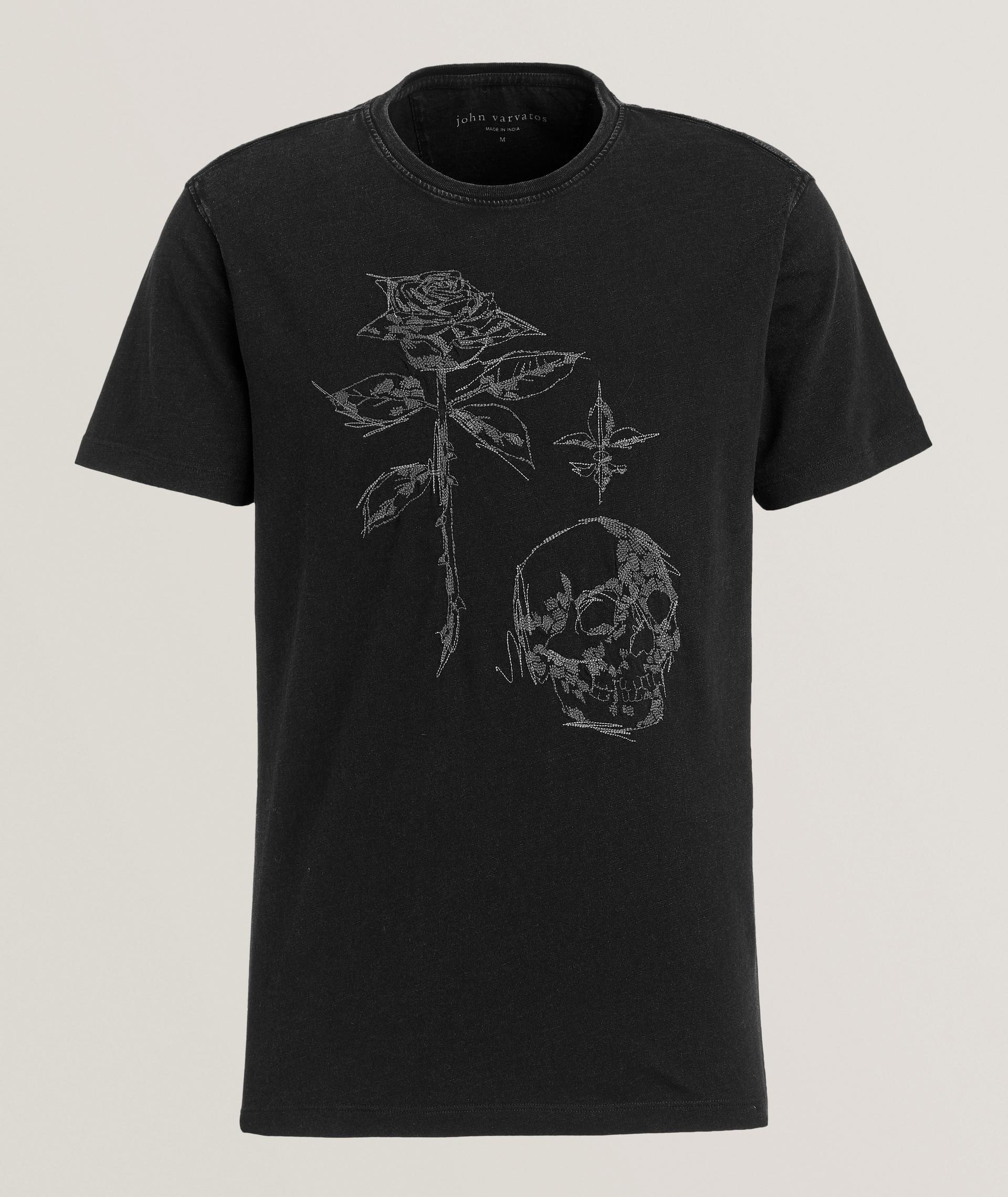 Embroidered Rose & Scull T-Shirt image 0