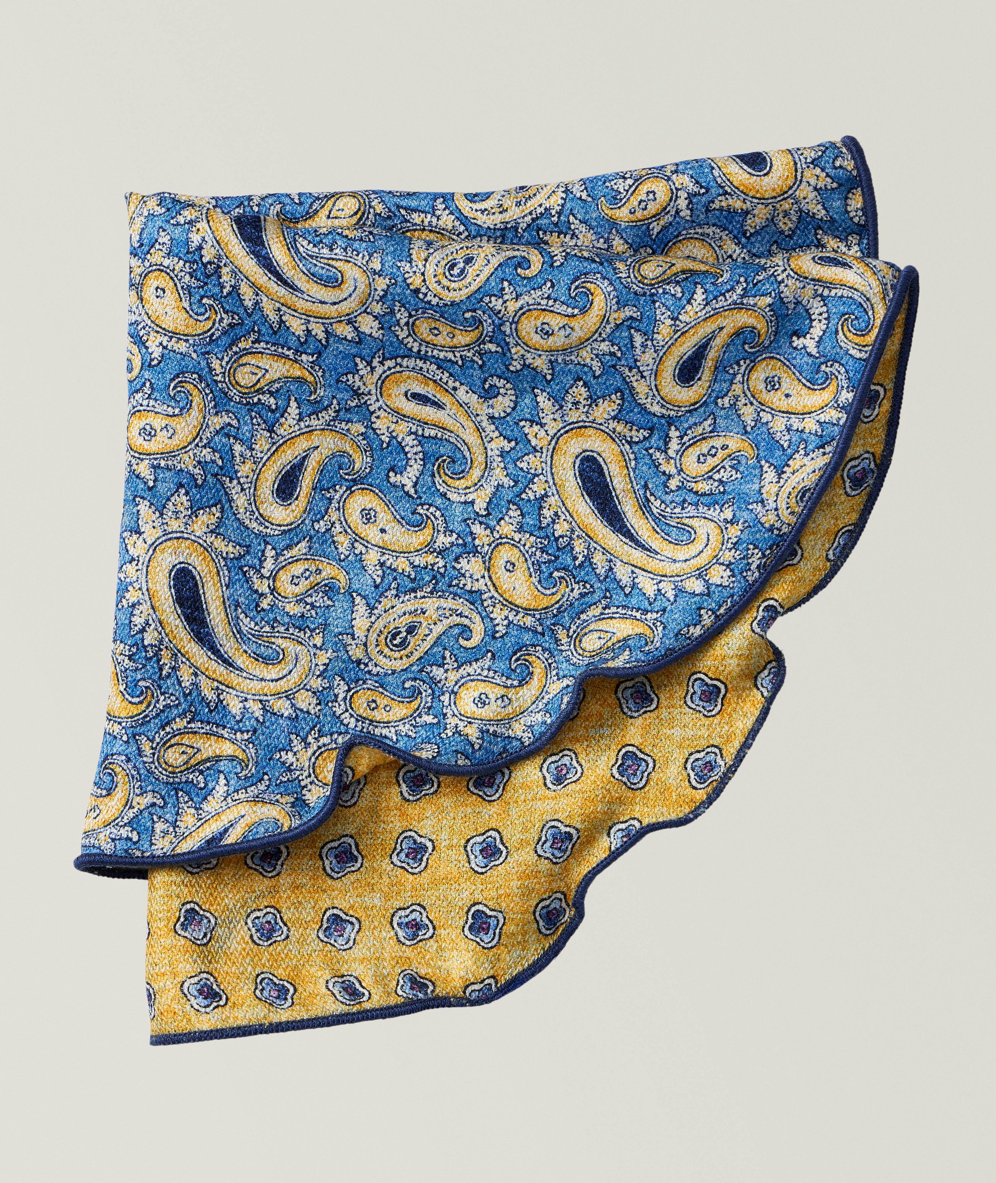 Mouchoir de poche rond et réversible en soie à motifs image 0