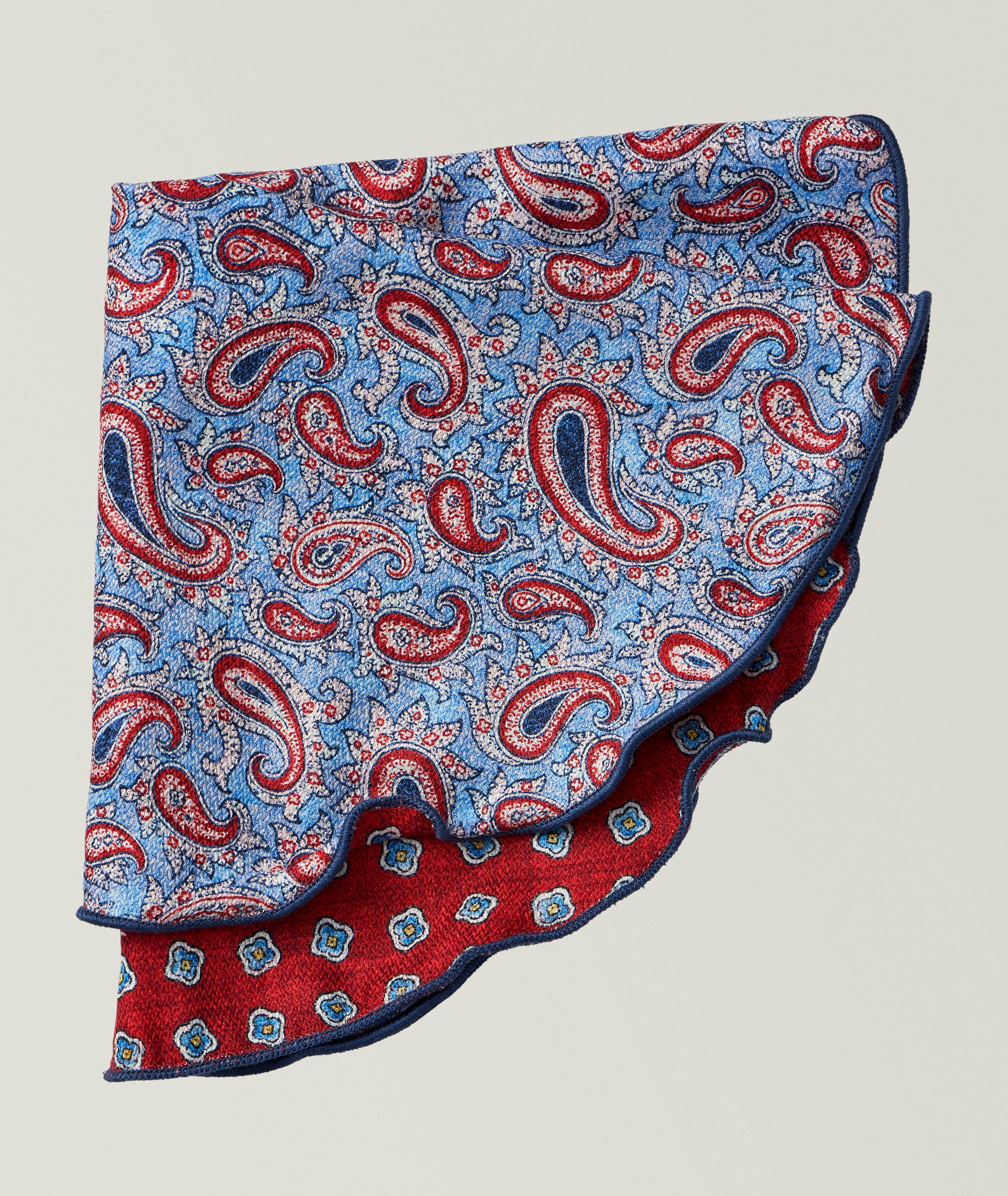 Mouchoir de poche rond et réversible en soie à motifs image 0