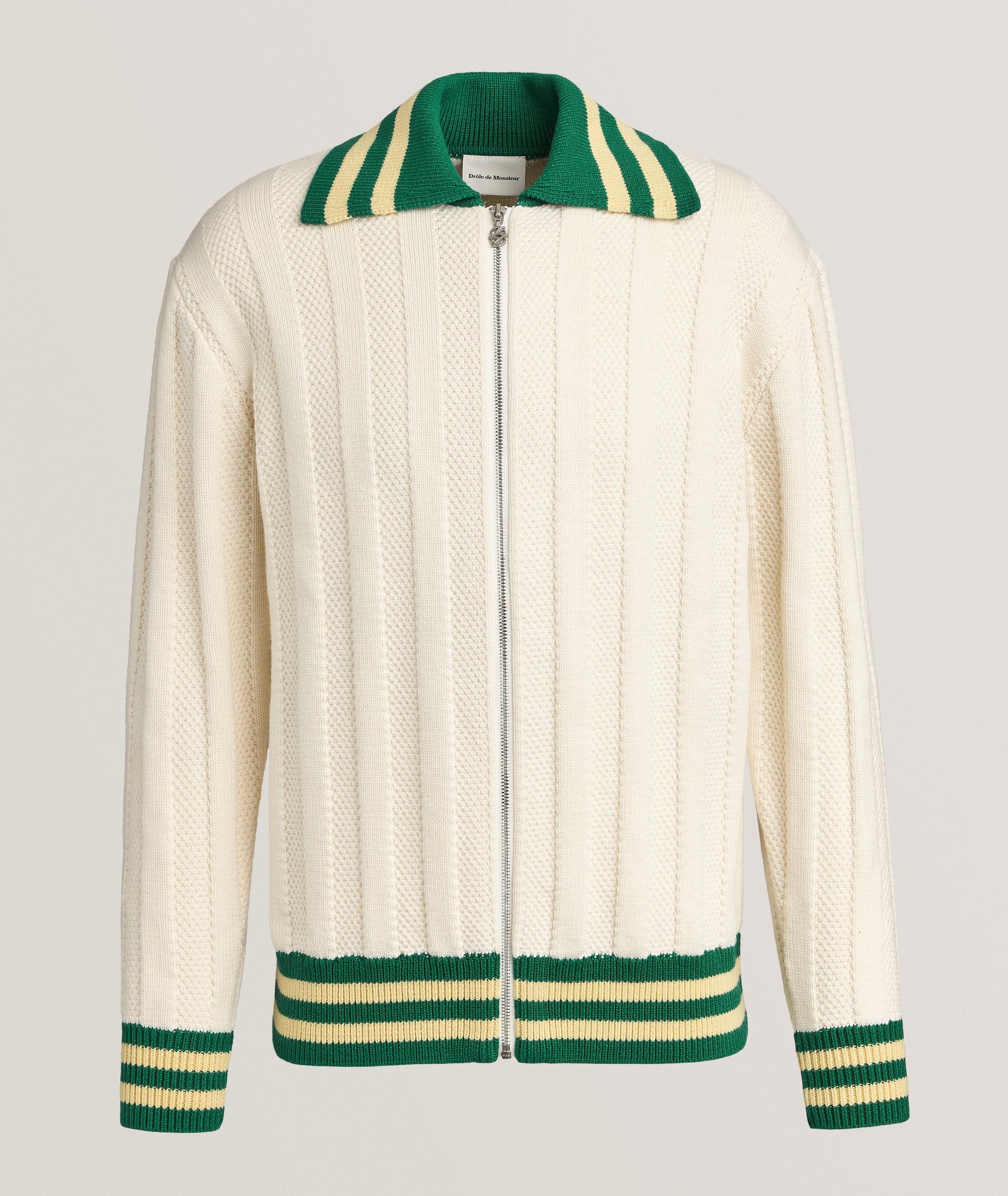 Pull en tricot côtelé à rayures et à glissière image 0
