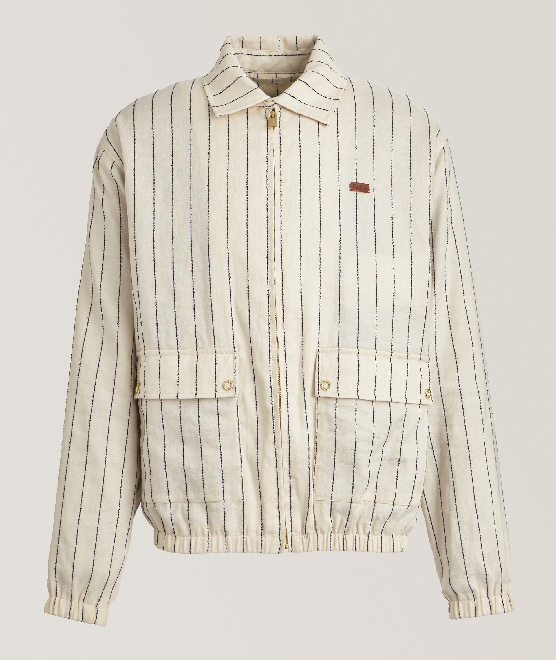 Striped Linen-Blend Blouson Jacket  image 0