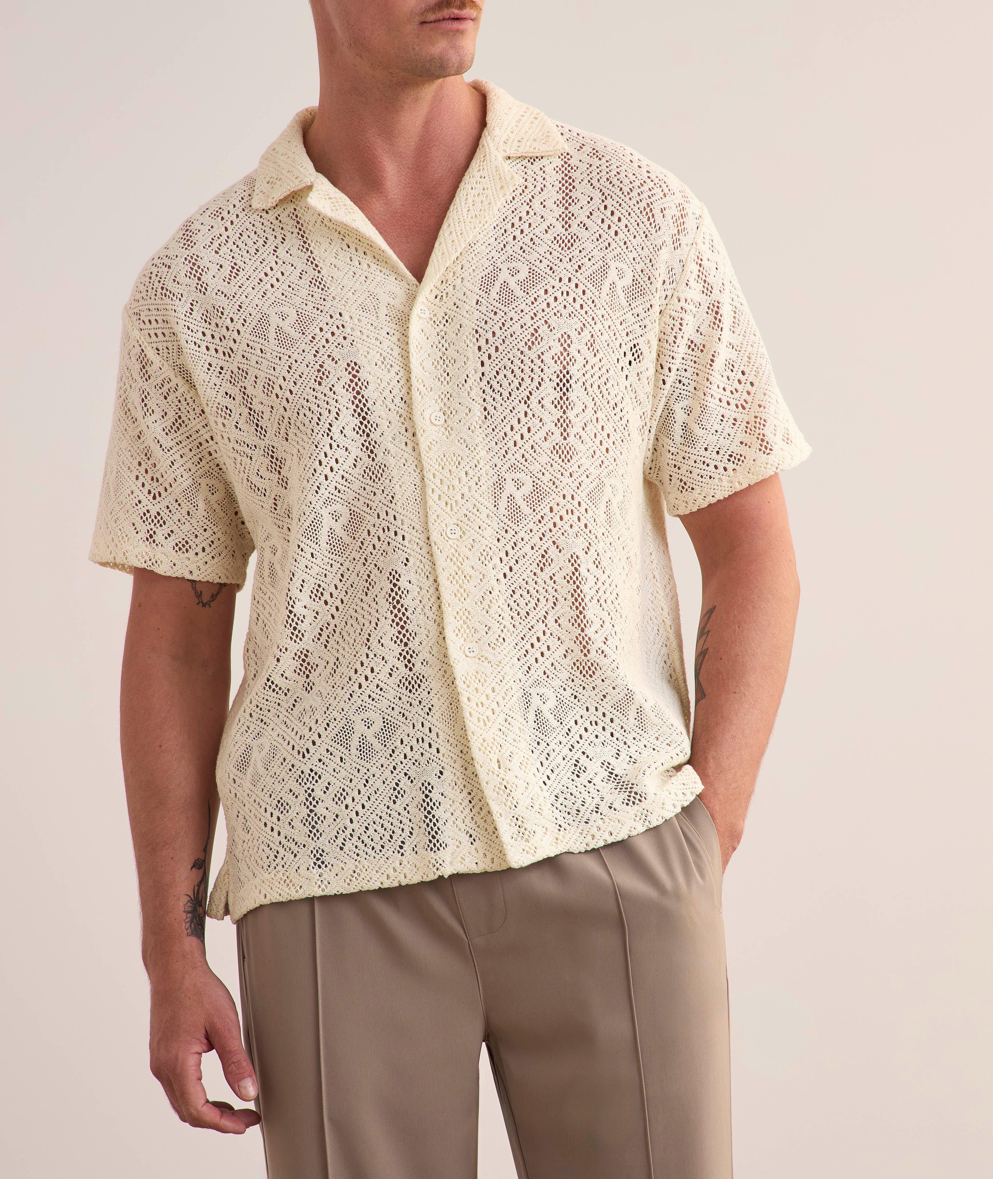 Embroidered Crochet Camp Shirt image 1