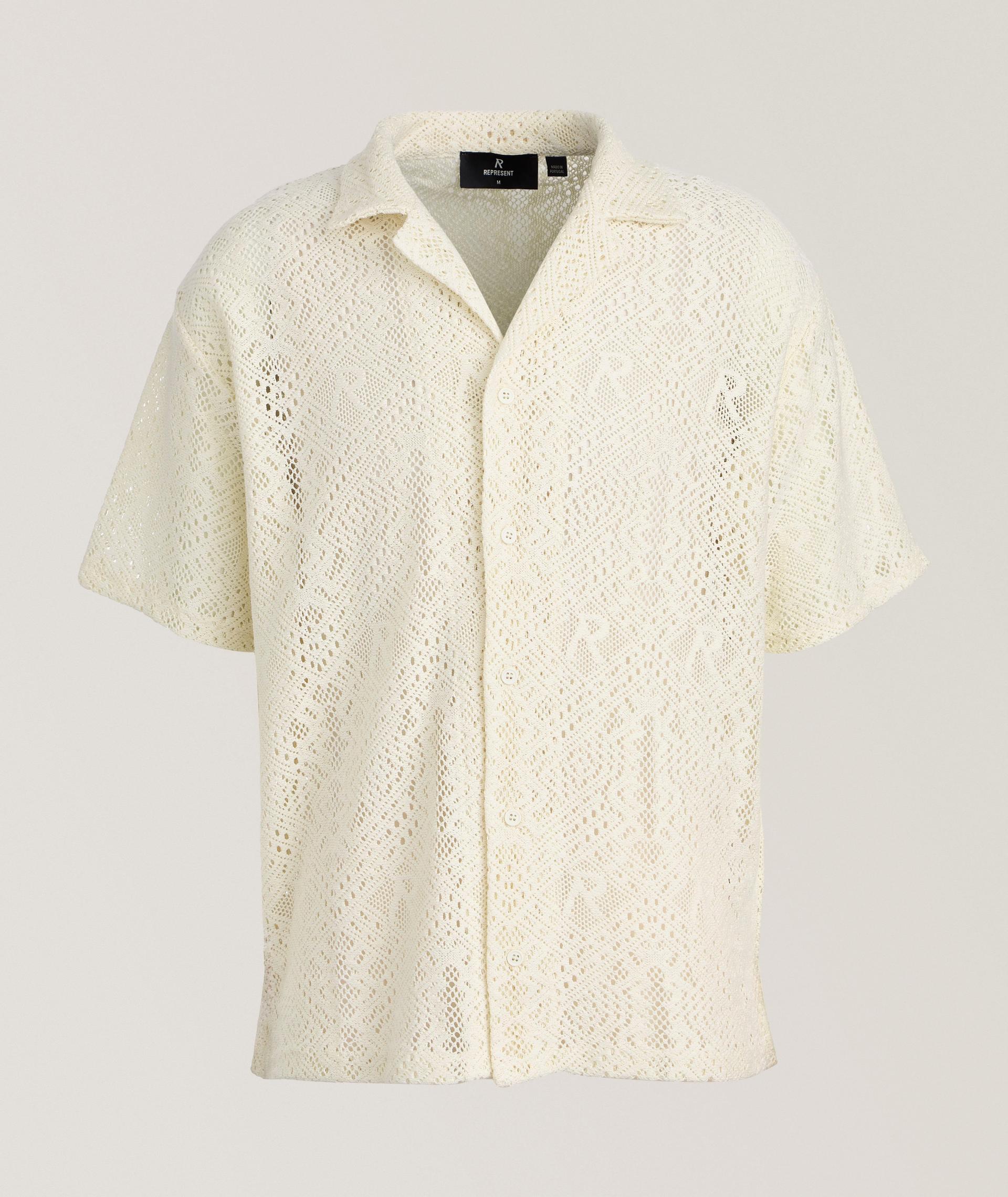 Embroidered Crochet Camp Shirt image 0