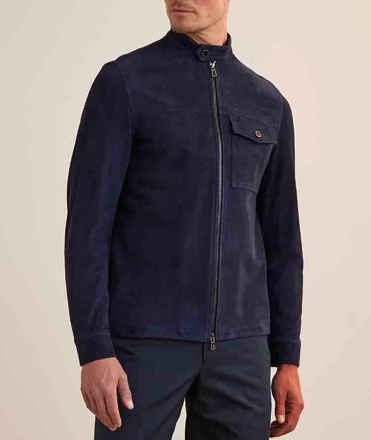 Perforated Suede Zip Overshirt image 1