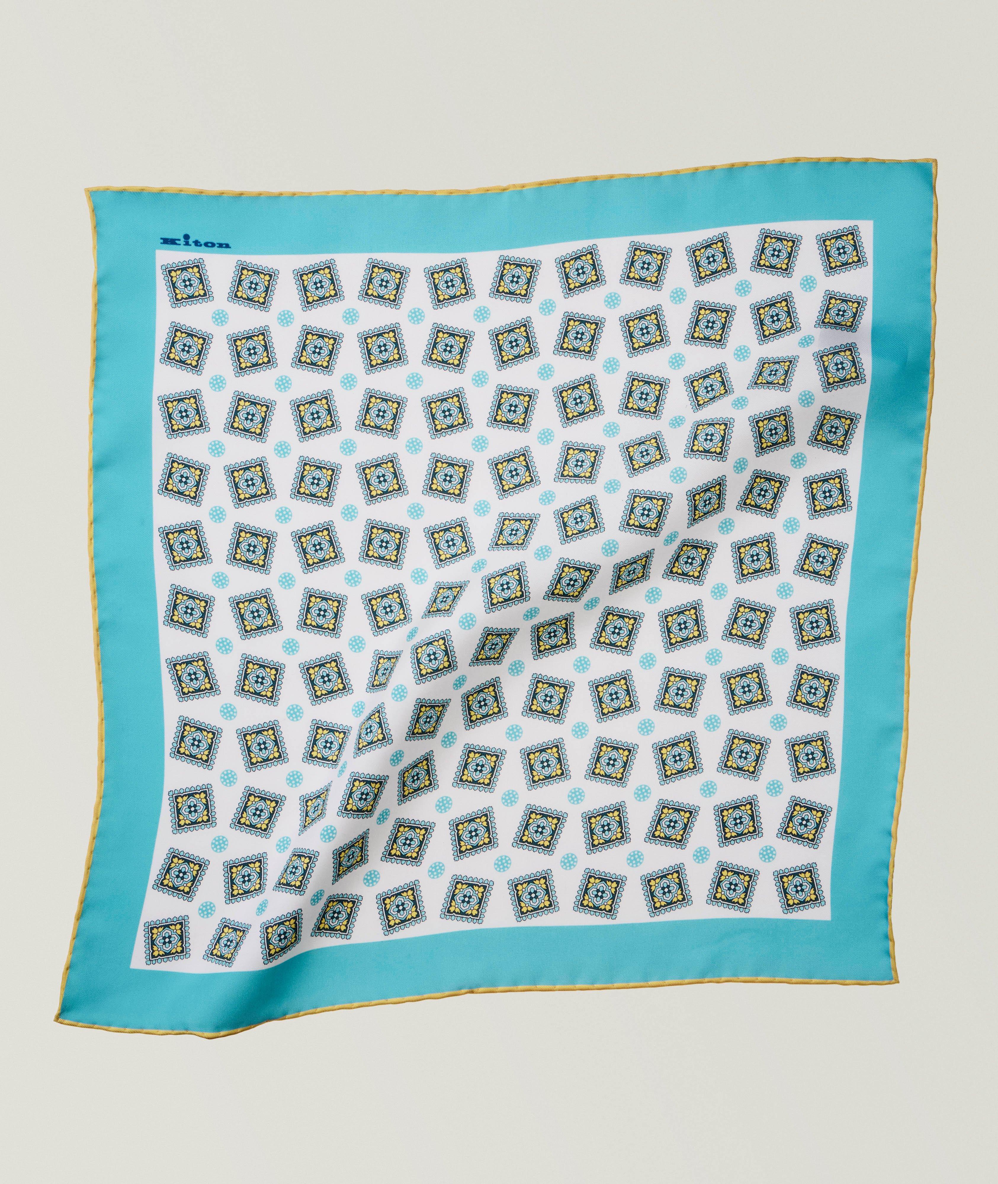 Kiton Medallion Border Silk Pocket Square