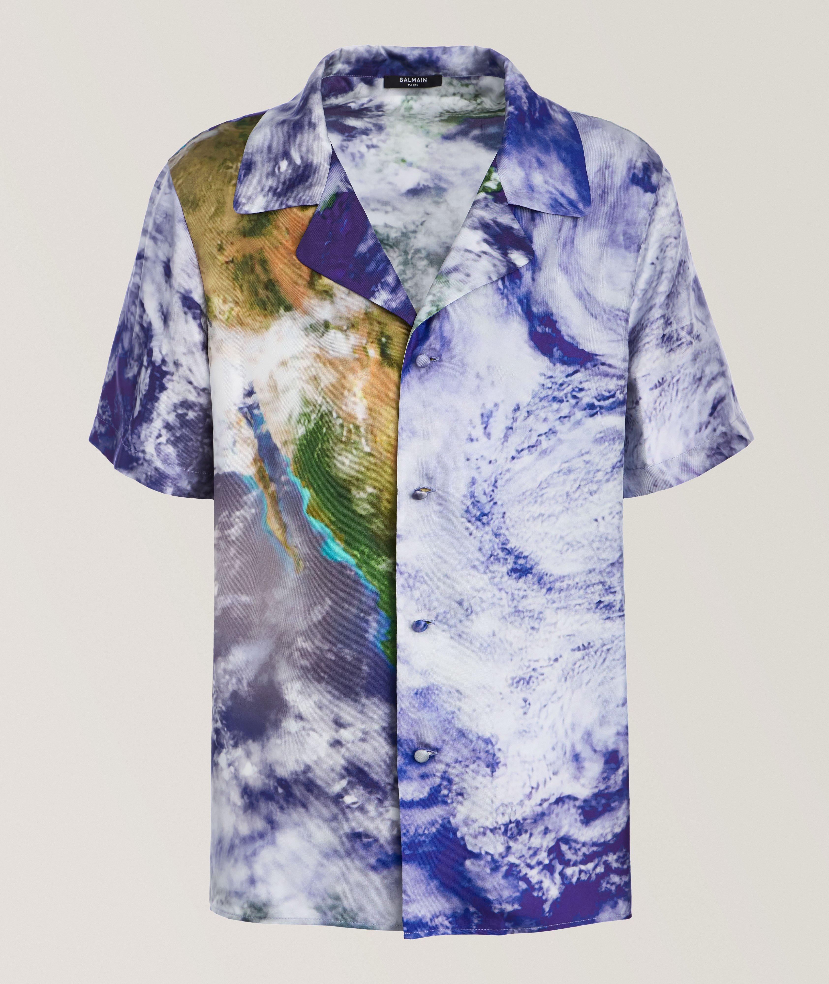 Earth-Print Silk Camp Shirt image 0