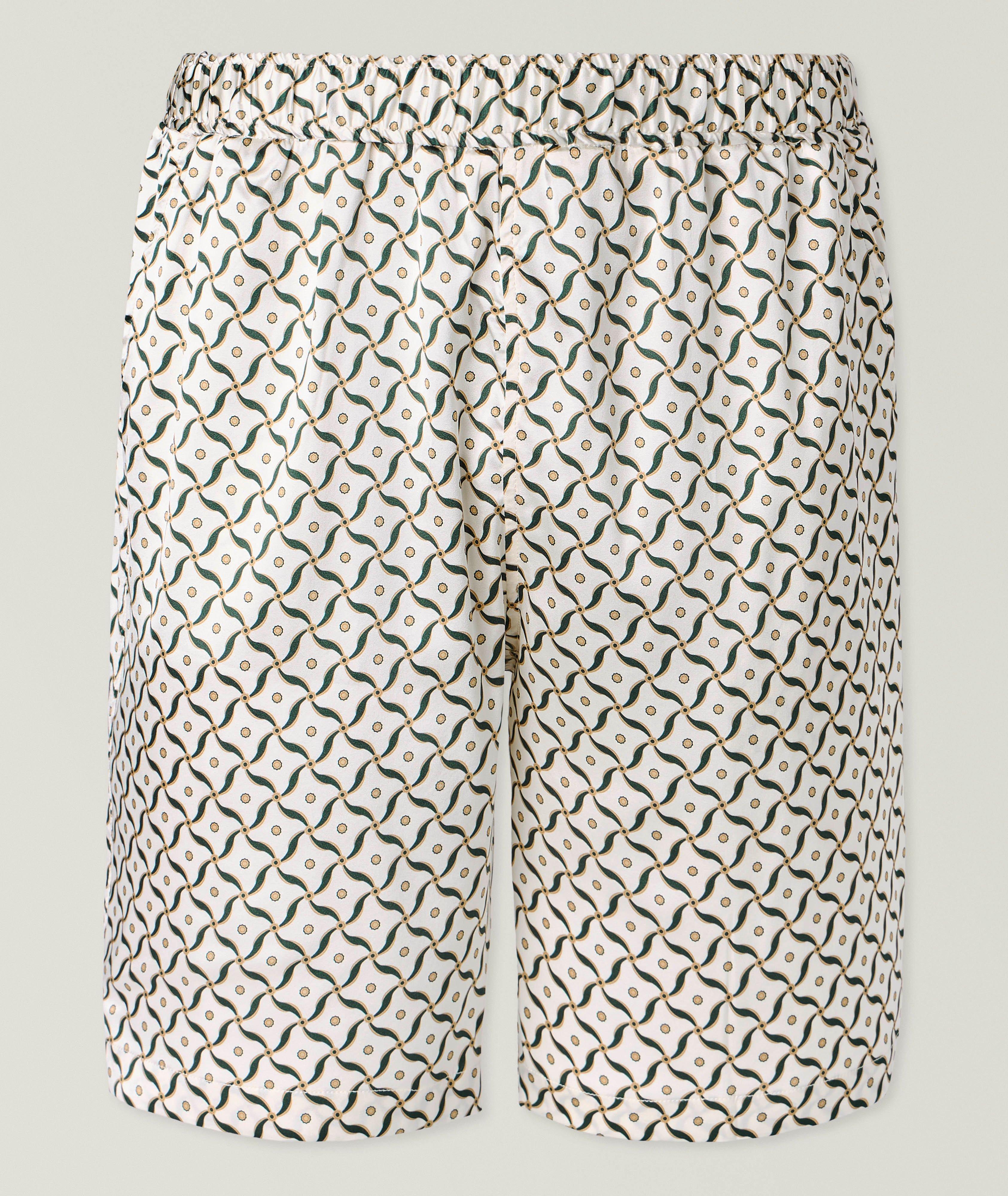 Short en soie extensible à motif de lotus image 0