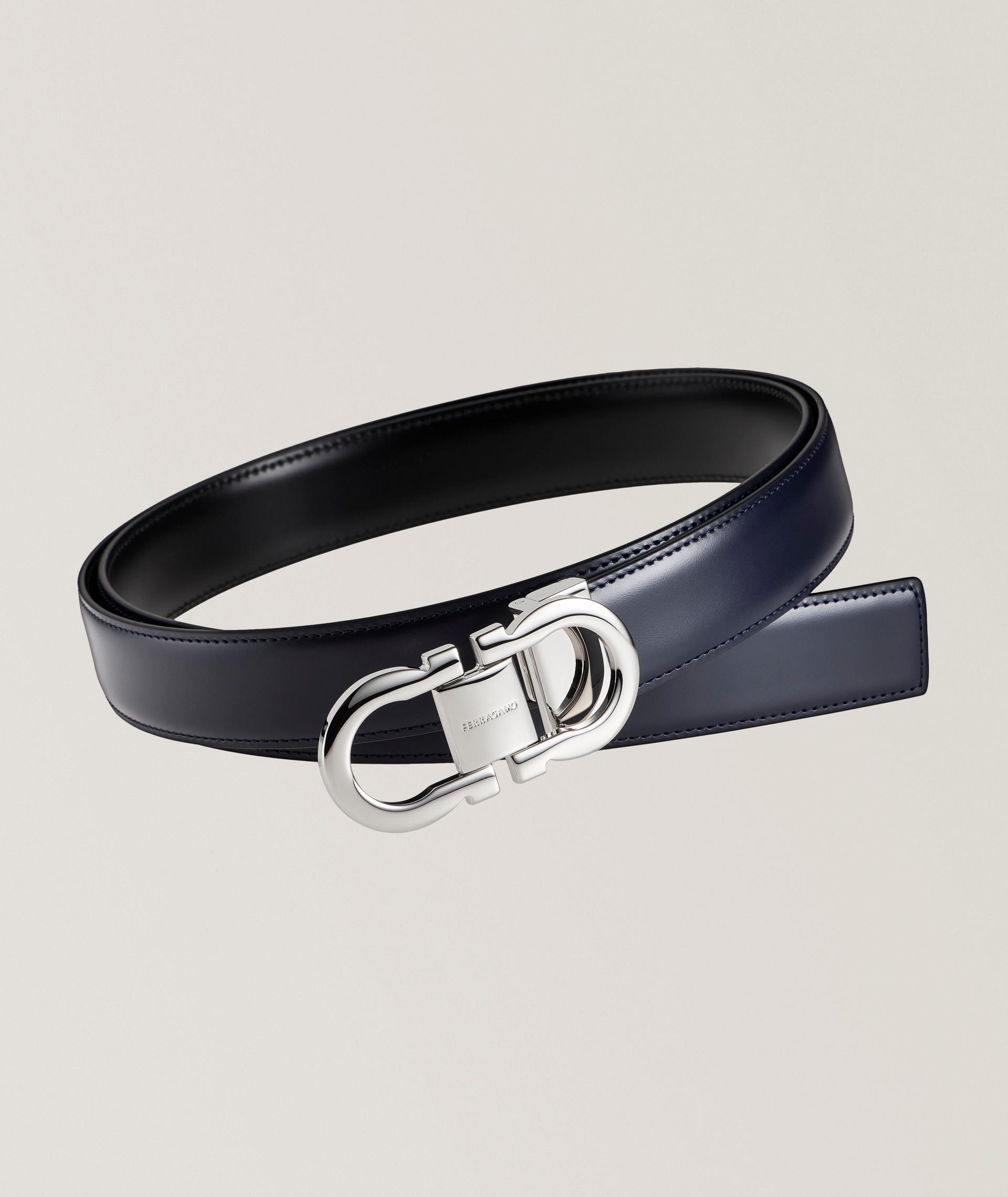 Adjustable & Reversible Double Gancini Leather Belt image 0