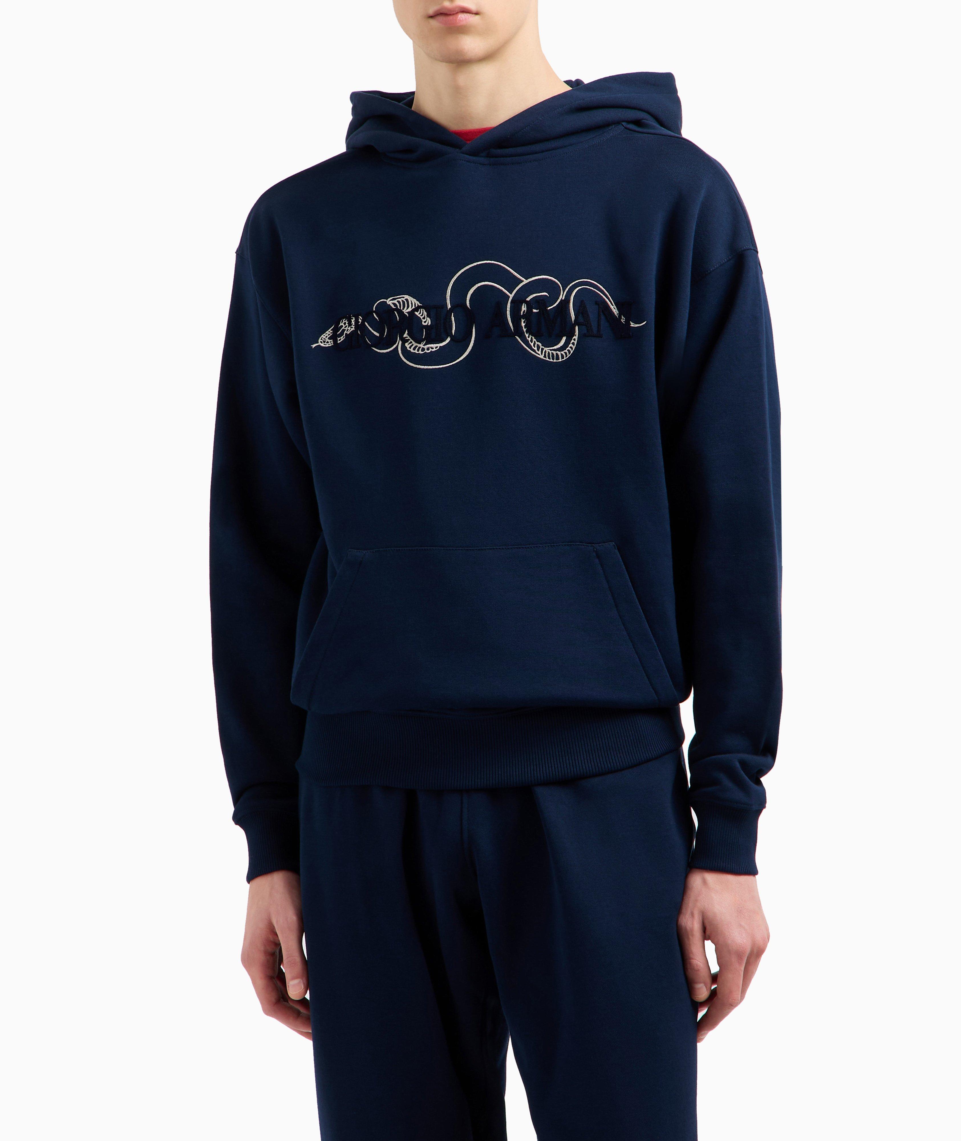 Logo & Snake Cotton-Blend Hooded Sweater image 1