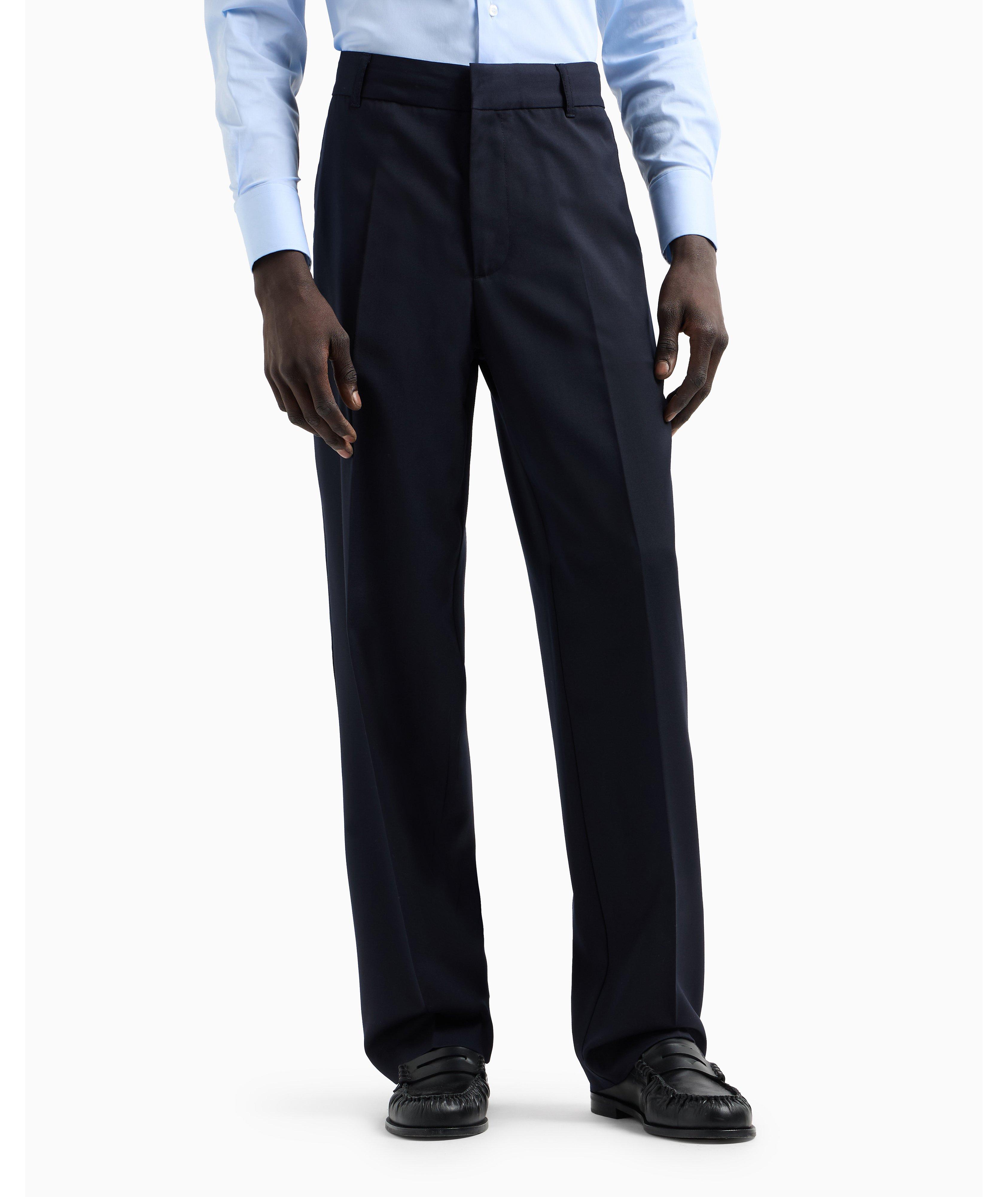 Wool-Blend Twill Flat Front Dress Pants image 1