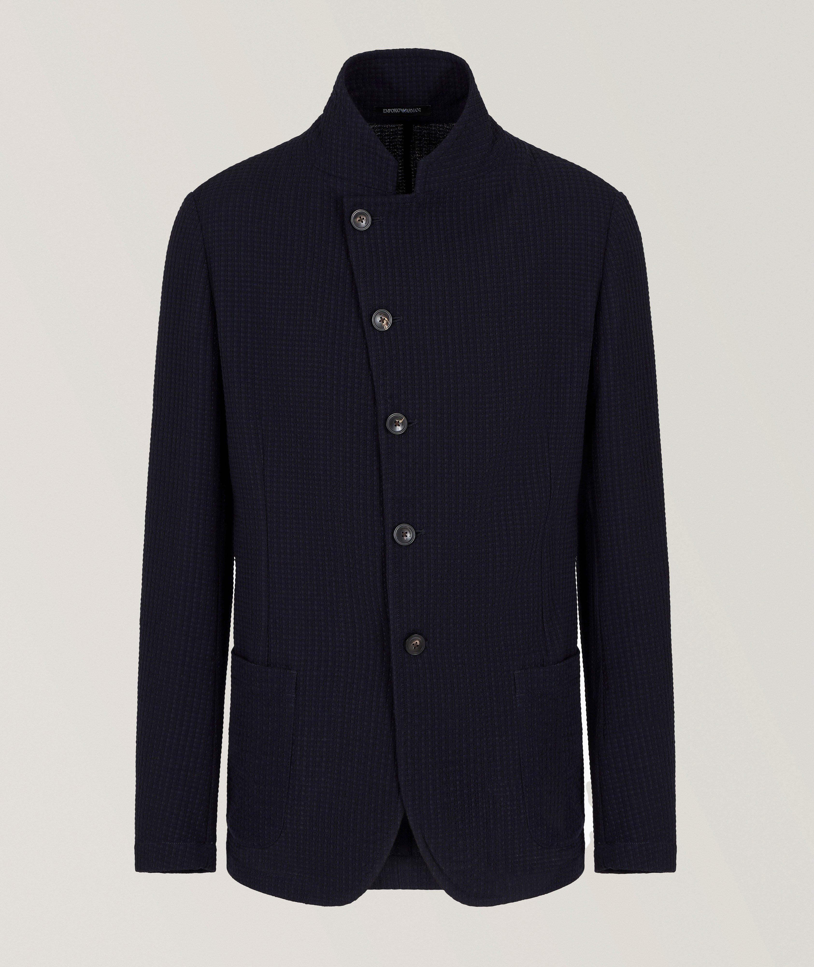 Emporio Armani Asymmetric Guru-Collar Wool-Blend Jacket 