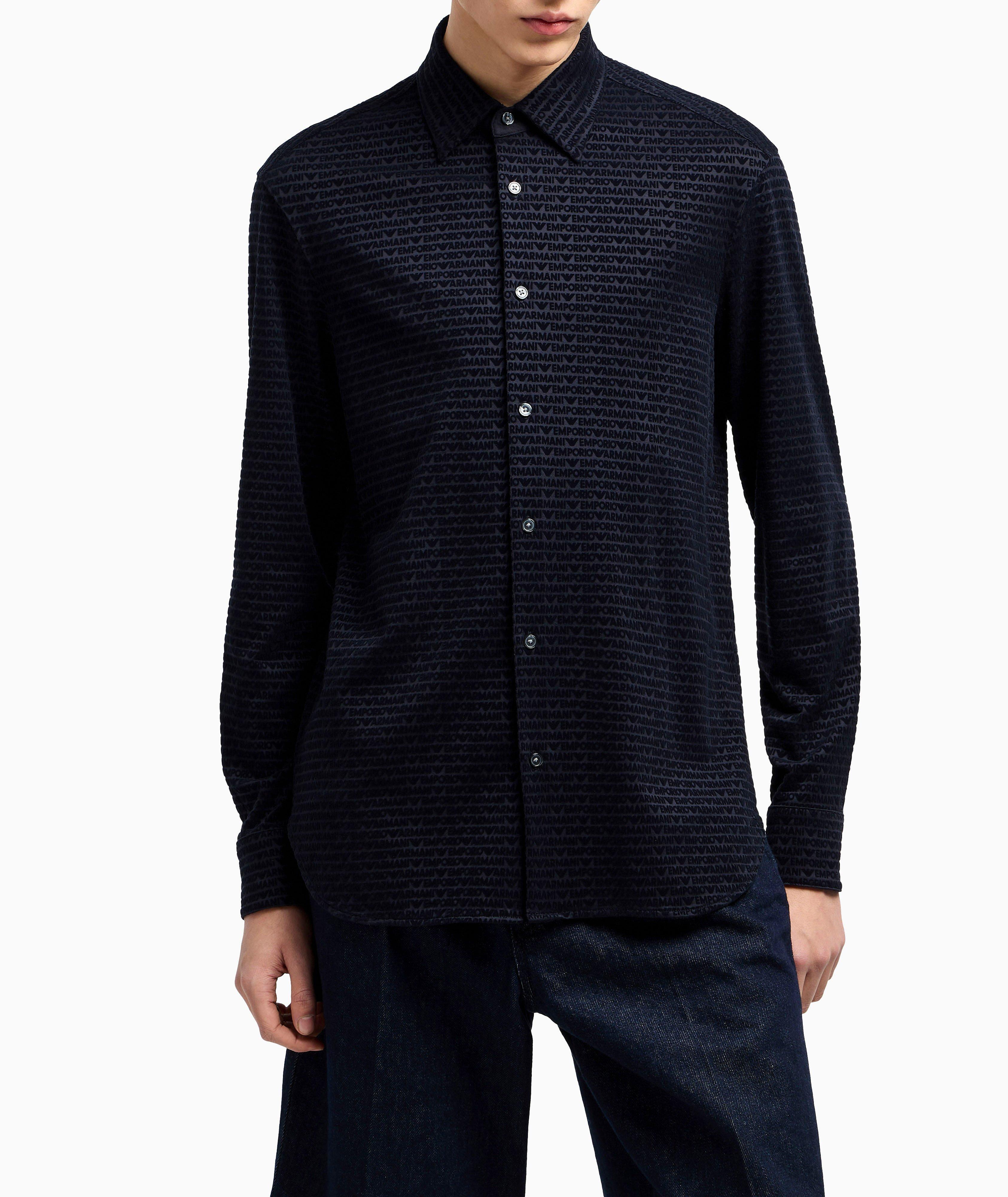 Flocked Logo Lyocell-Cotton Jersey Shirt image 1