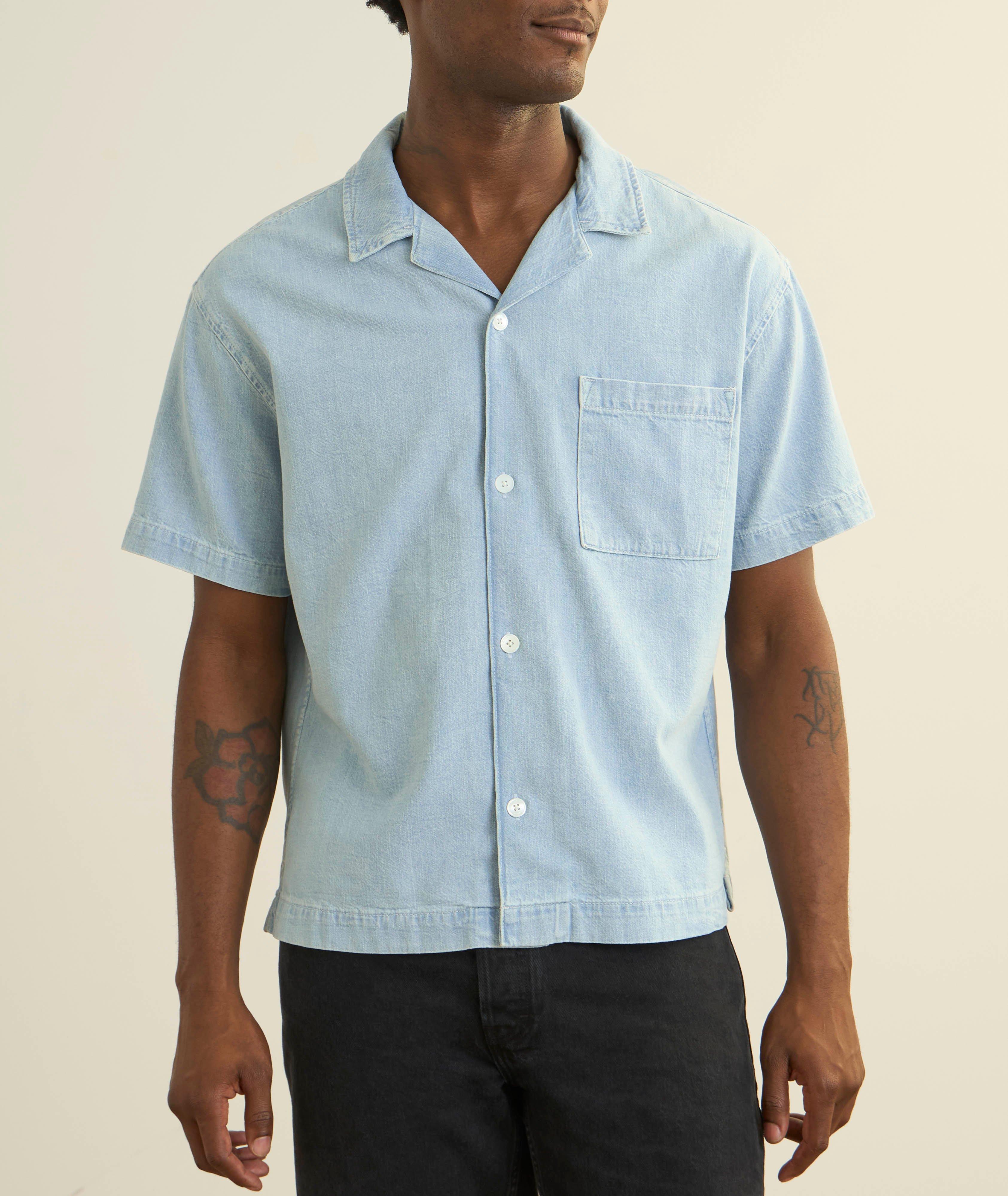 Chemise en denim à col cubain image 1