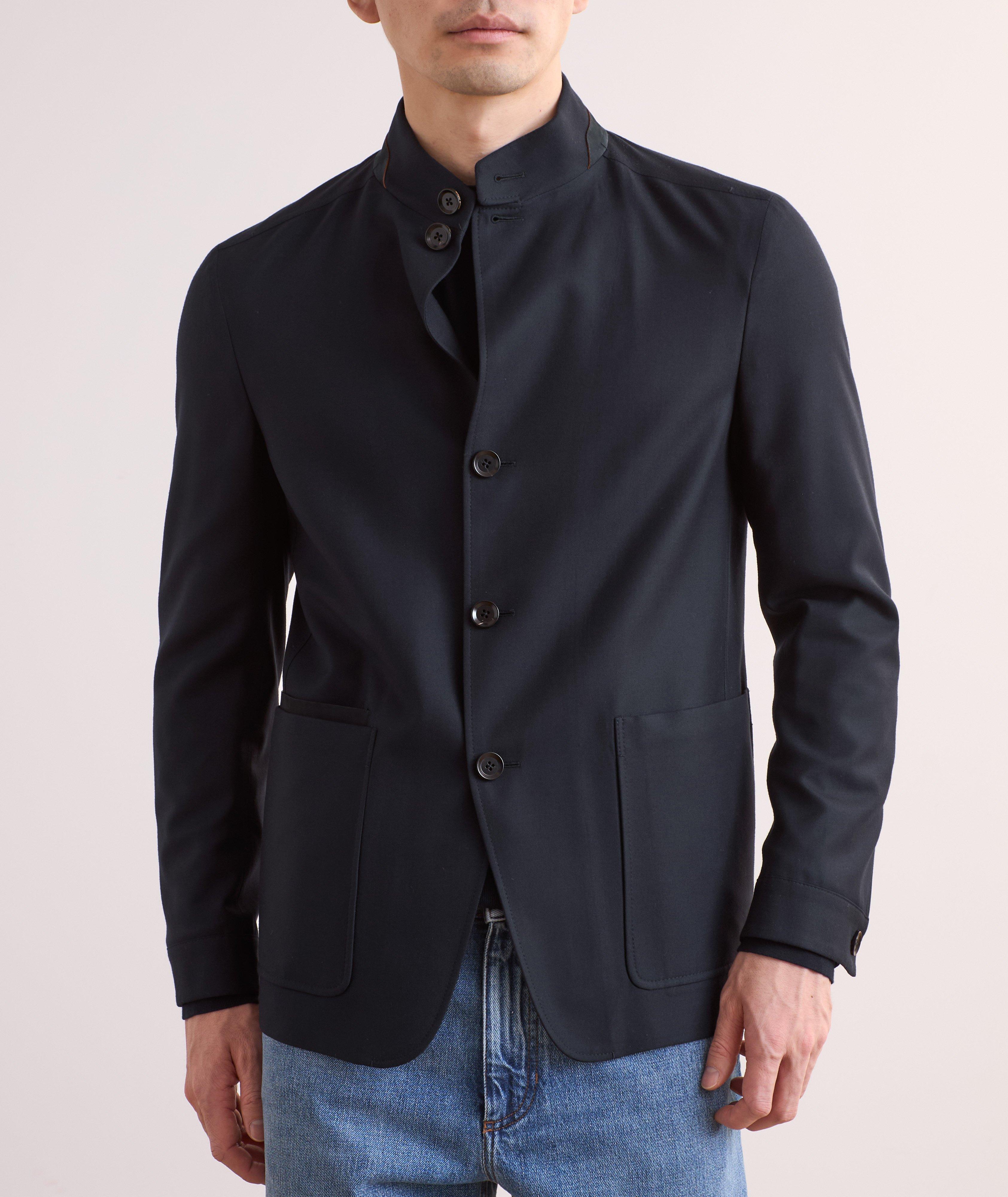 Leather-Trim Wool Jacket image 1