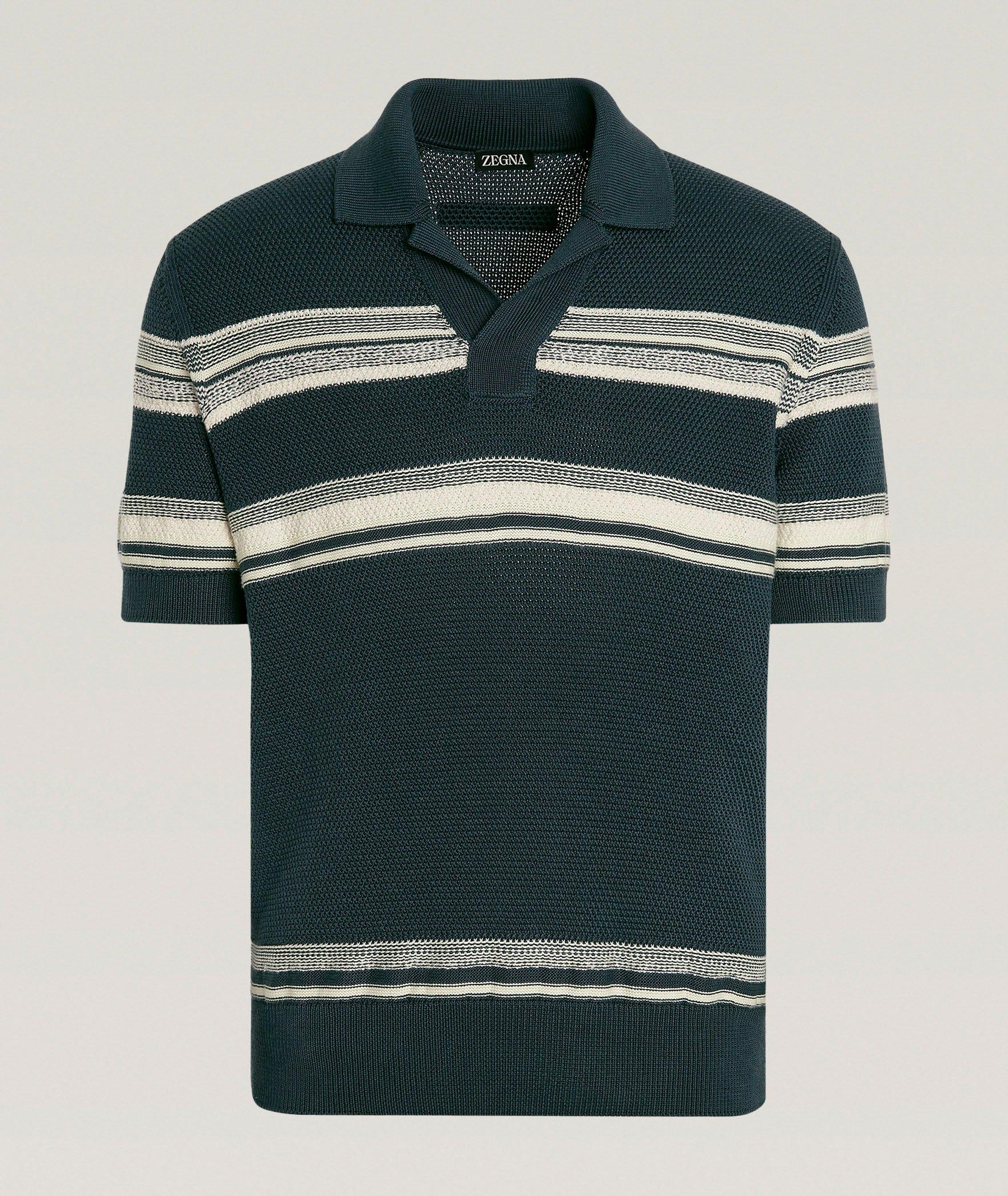 Stripe Cotton-Silk Blend Polo image 0