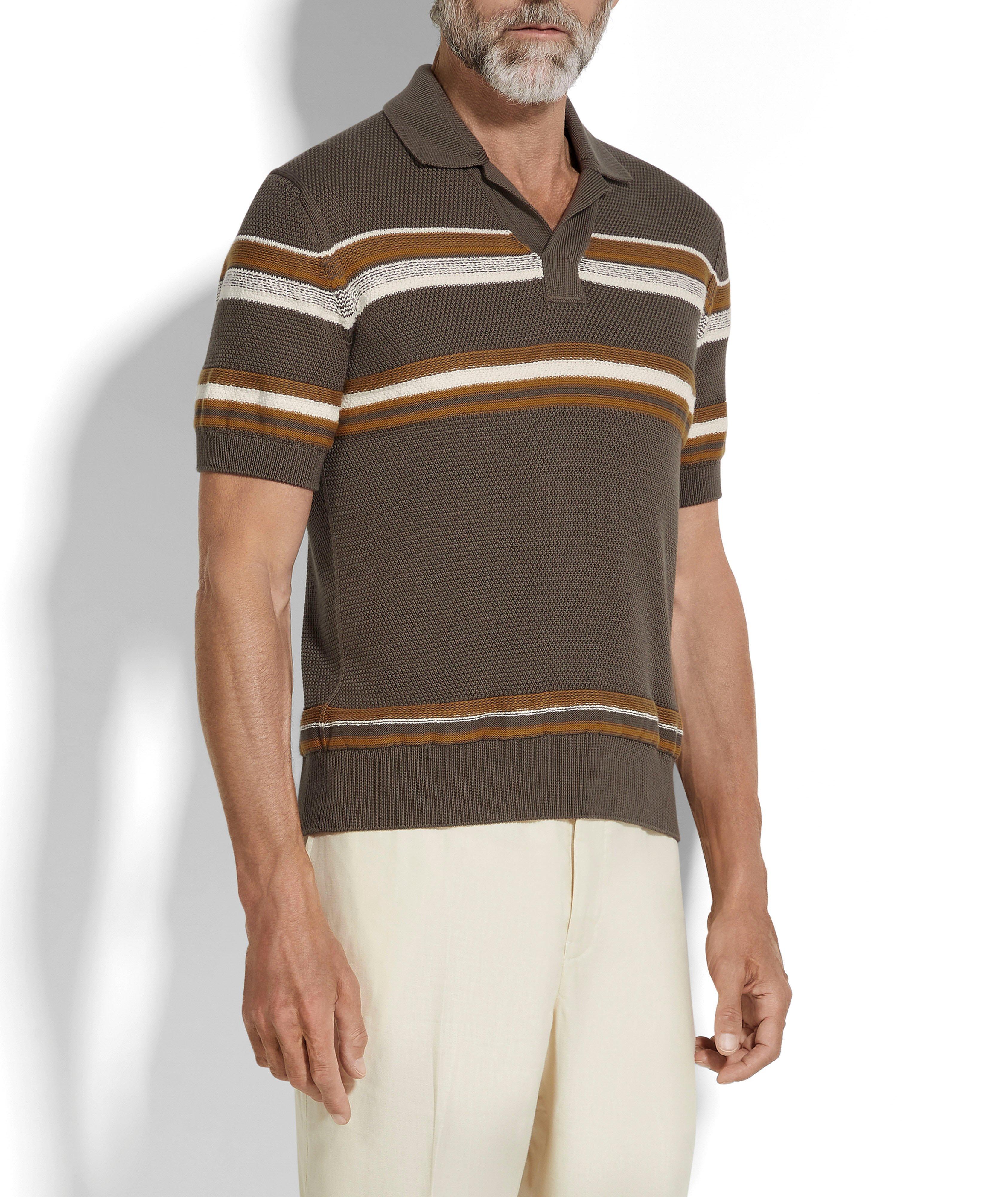 Stripe Cotton-Silk Polo Shirt image 1