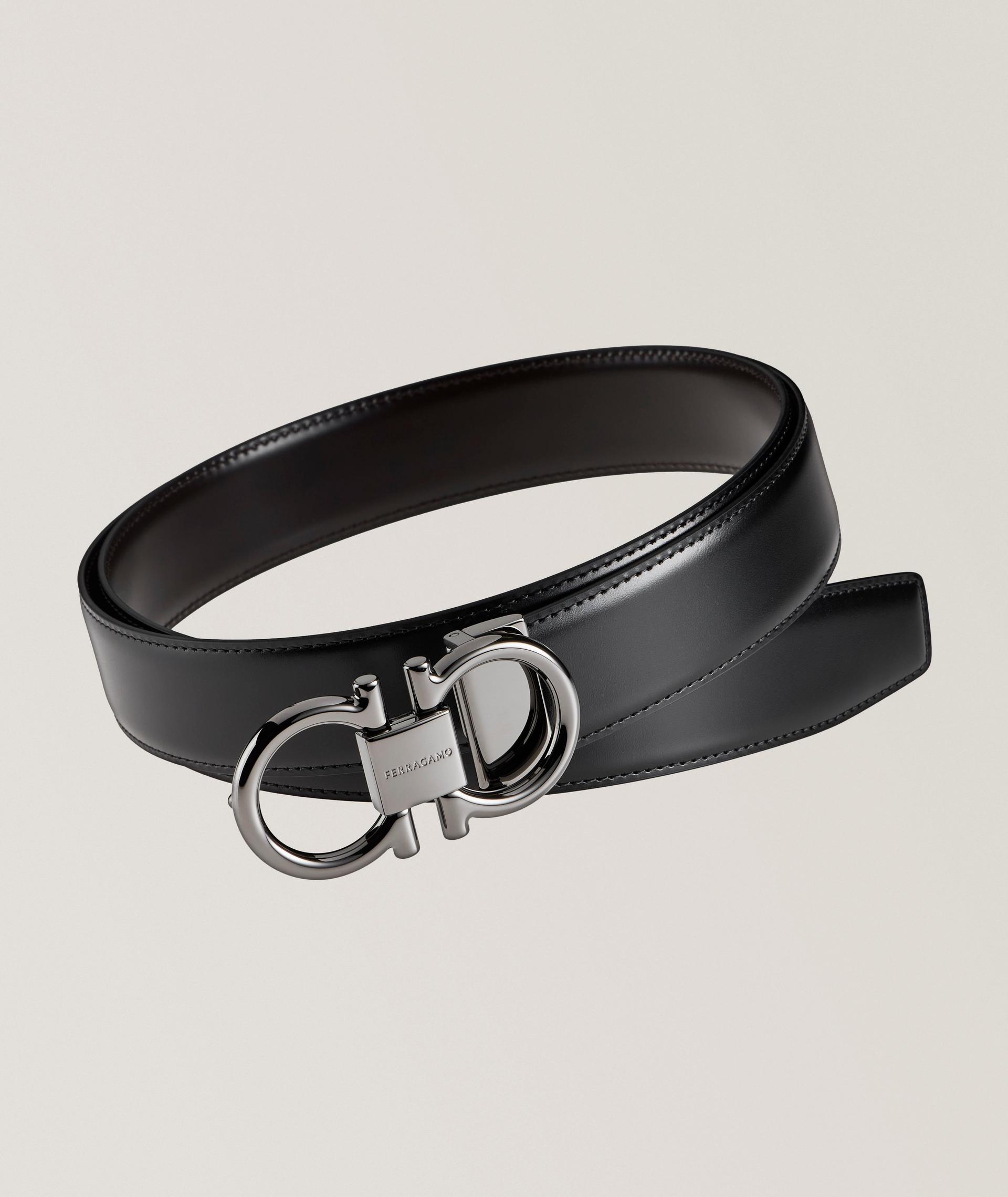 Adjustable & Reversible Double Gancini Leather Belt image 0