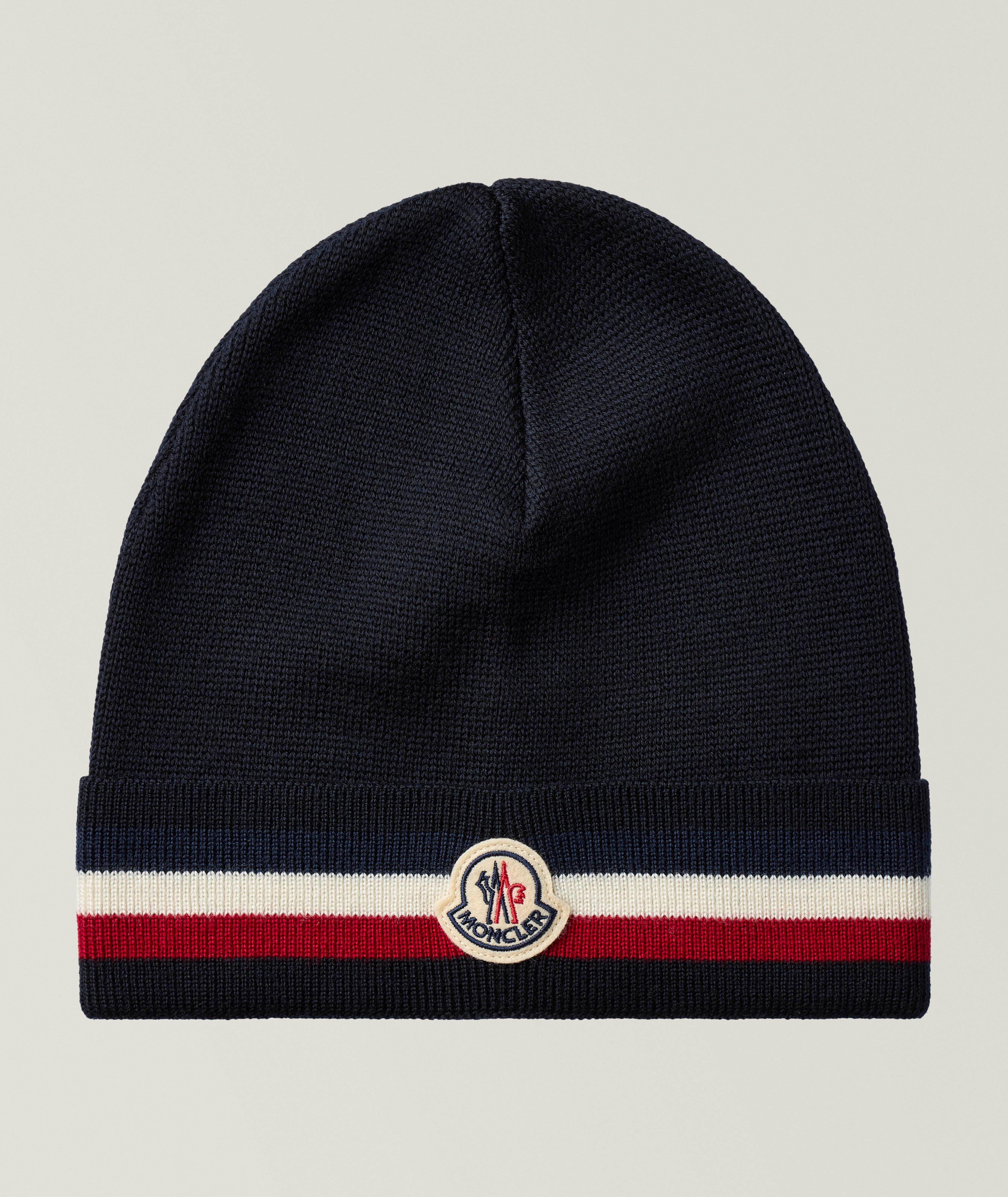 Tuque en laine vierge à logo et rayures tricolores image 0