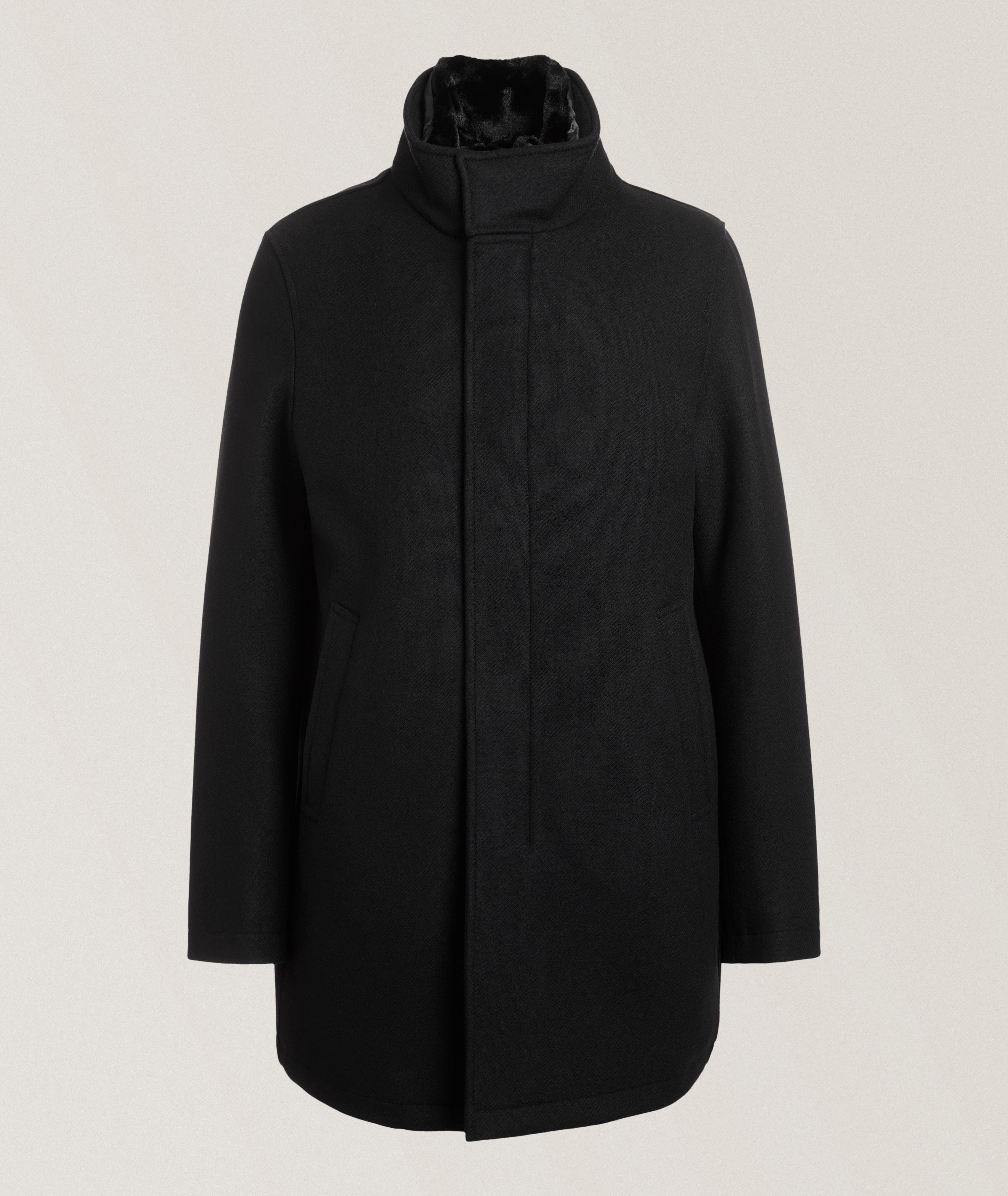 Manteau en laine mélangée à col orné de fausse fourrure image 0
