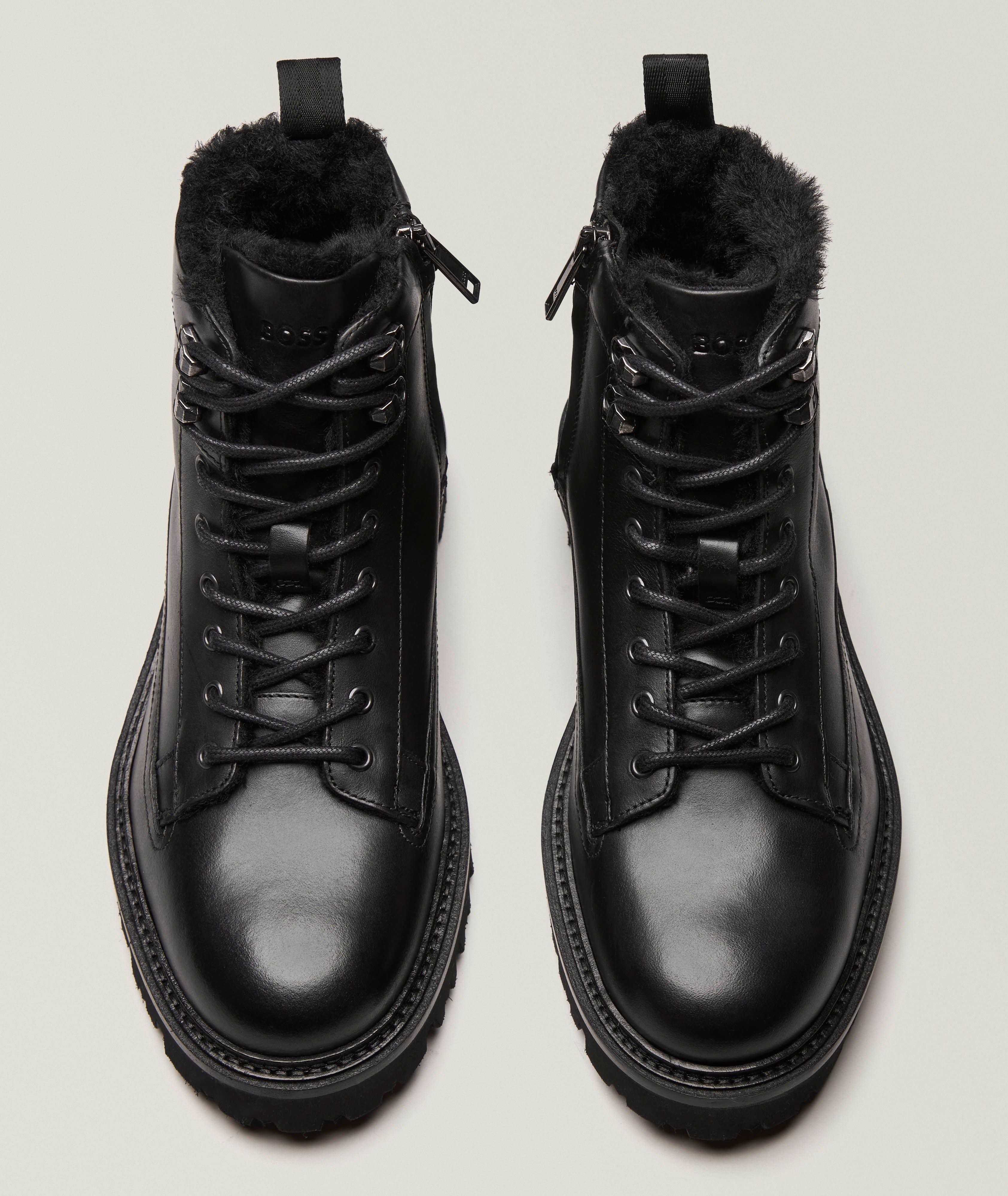 Faux Fur-Lined Leather Hiker Boots image 1