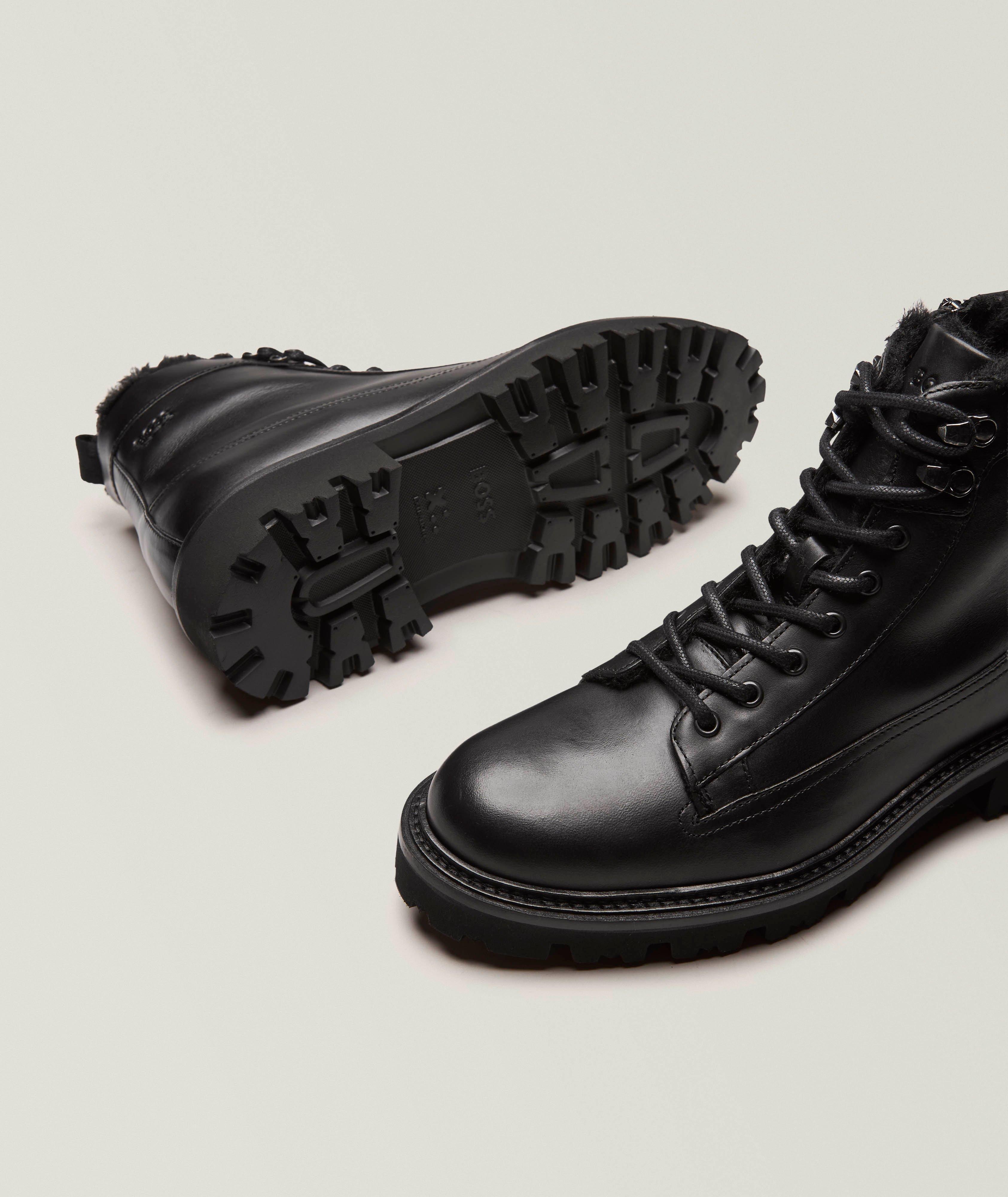 Faux Fur-Lined Leather Hiker Boots image 3