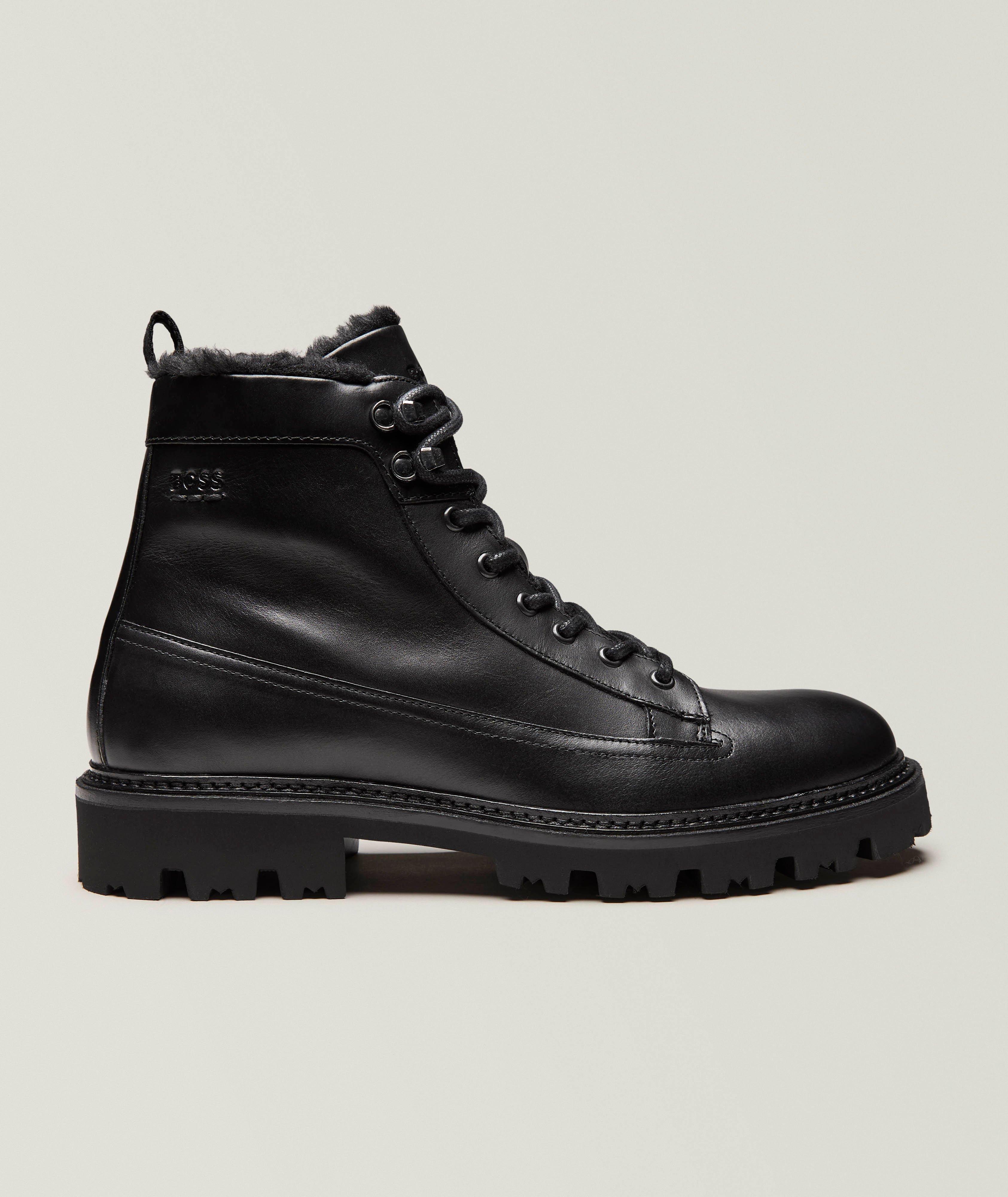 Faux Fur-Lined Leather Hiker Boots image 0