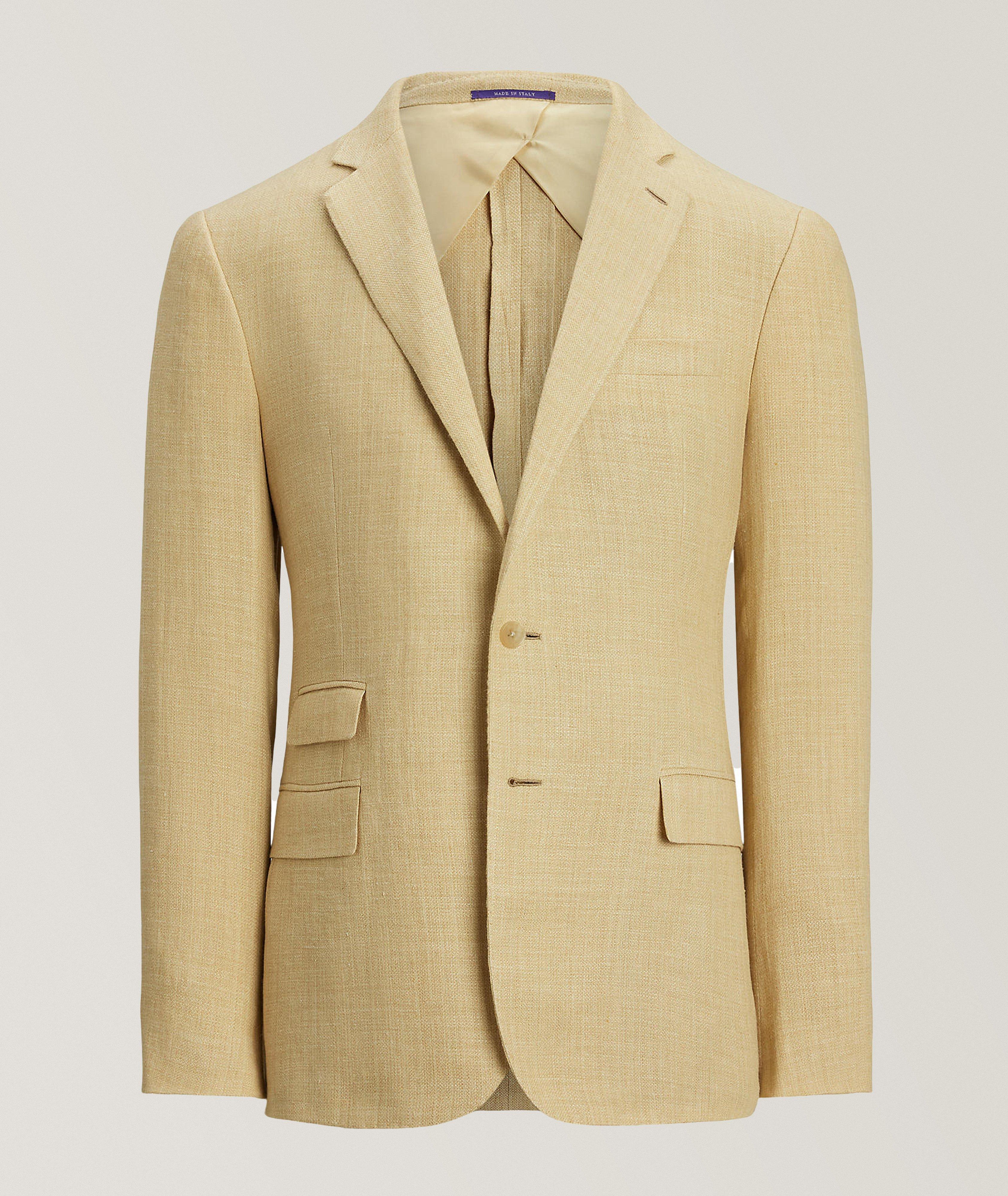 TAN LINEN KENT SB 2-BUTTON NOTCH LAPEL SUIT JACKET SEPARATE image 0