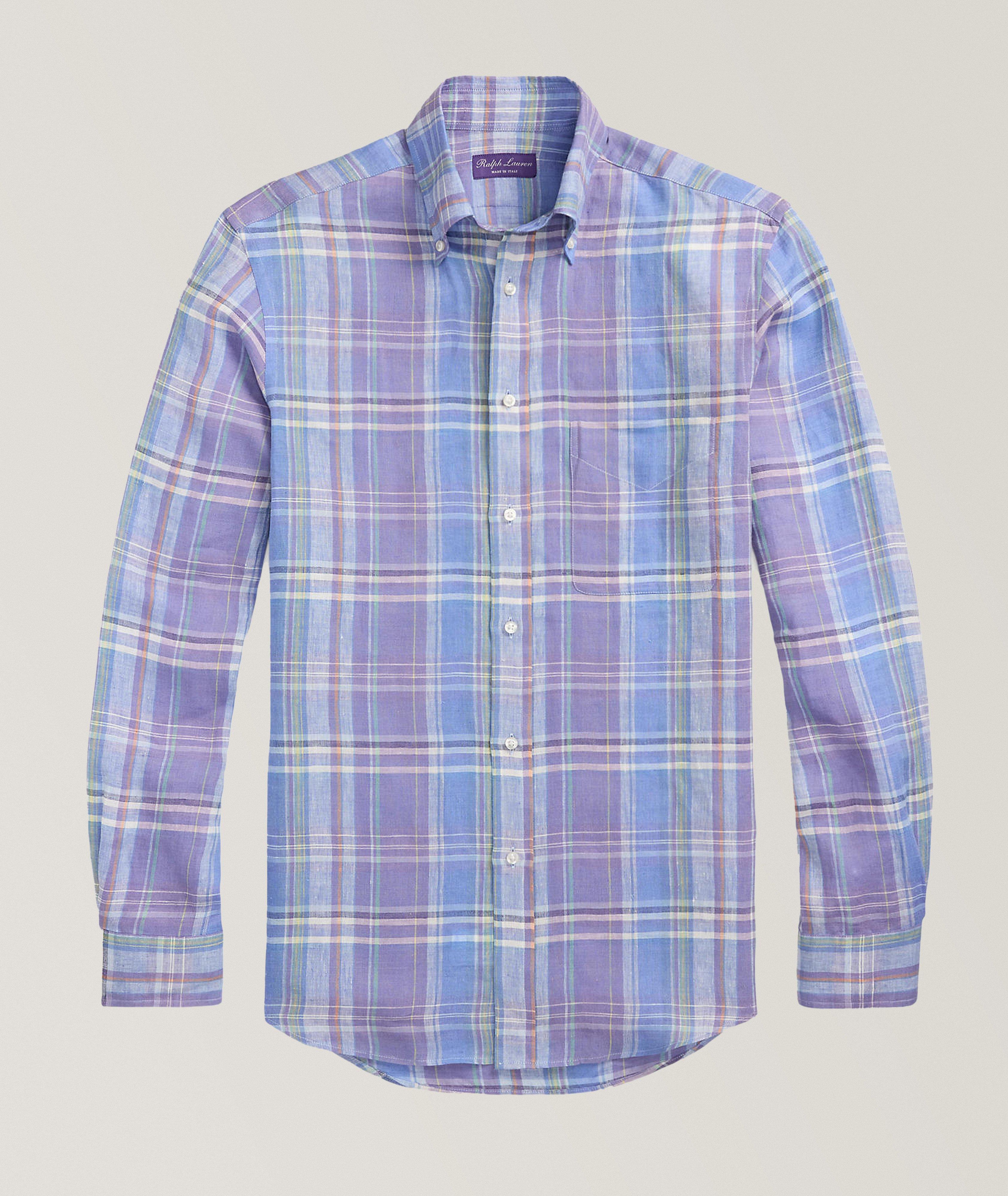 PURPLE AND BLUE PLAID BUTTON DOWN COLLAR SHIRT image 0