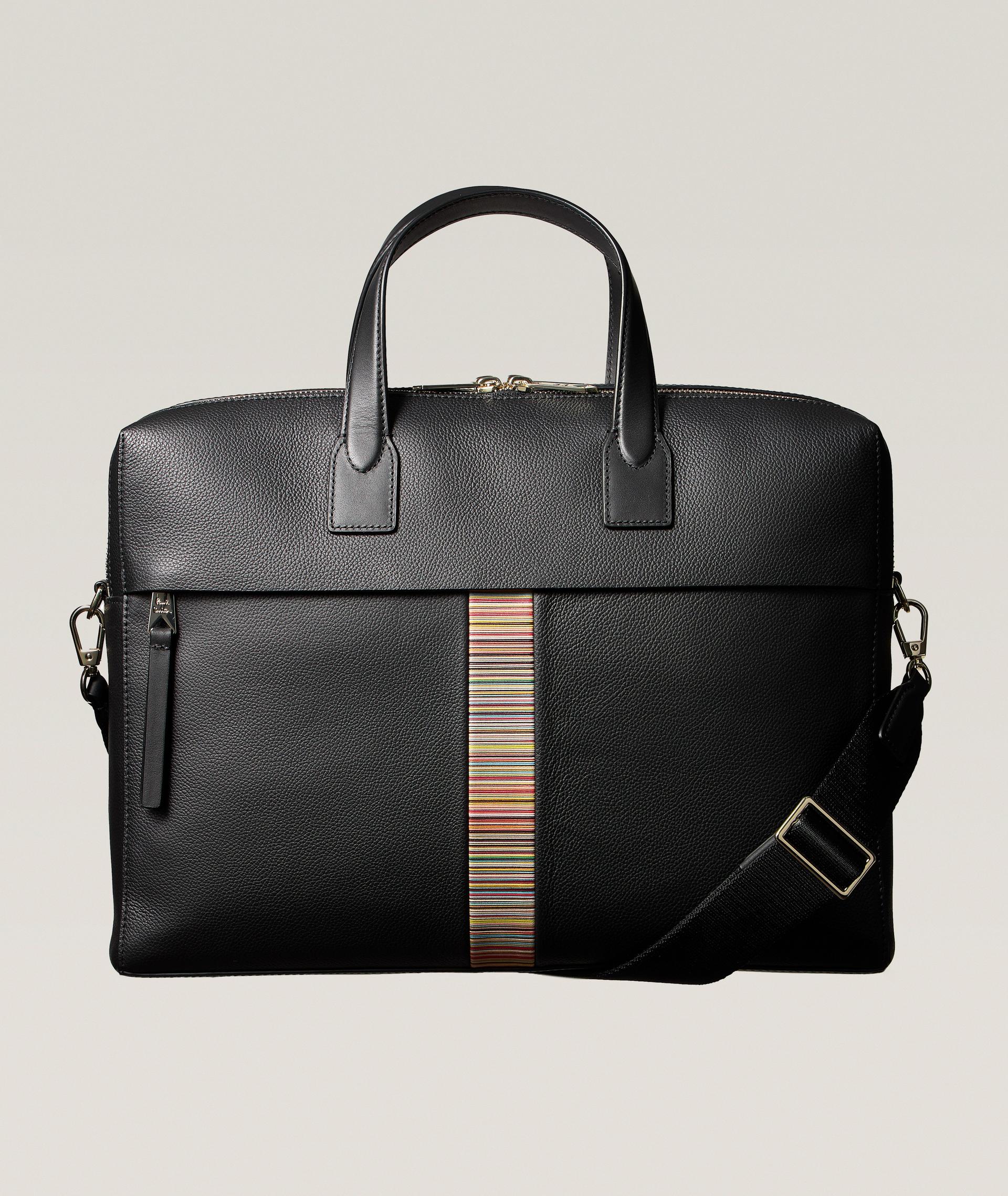 Porte-document en cuir à rayures de marque image 0