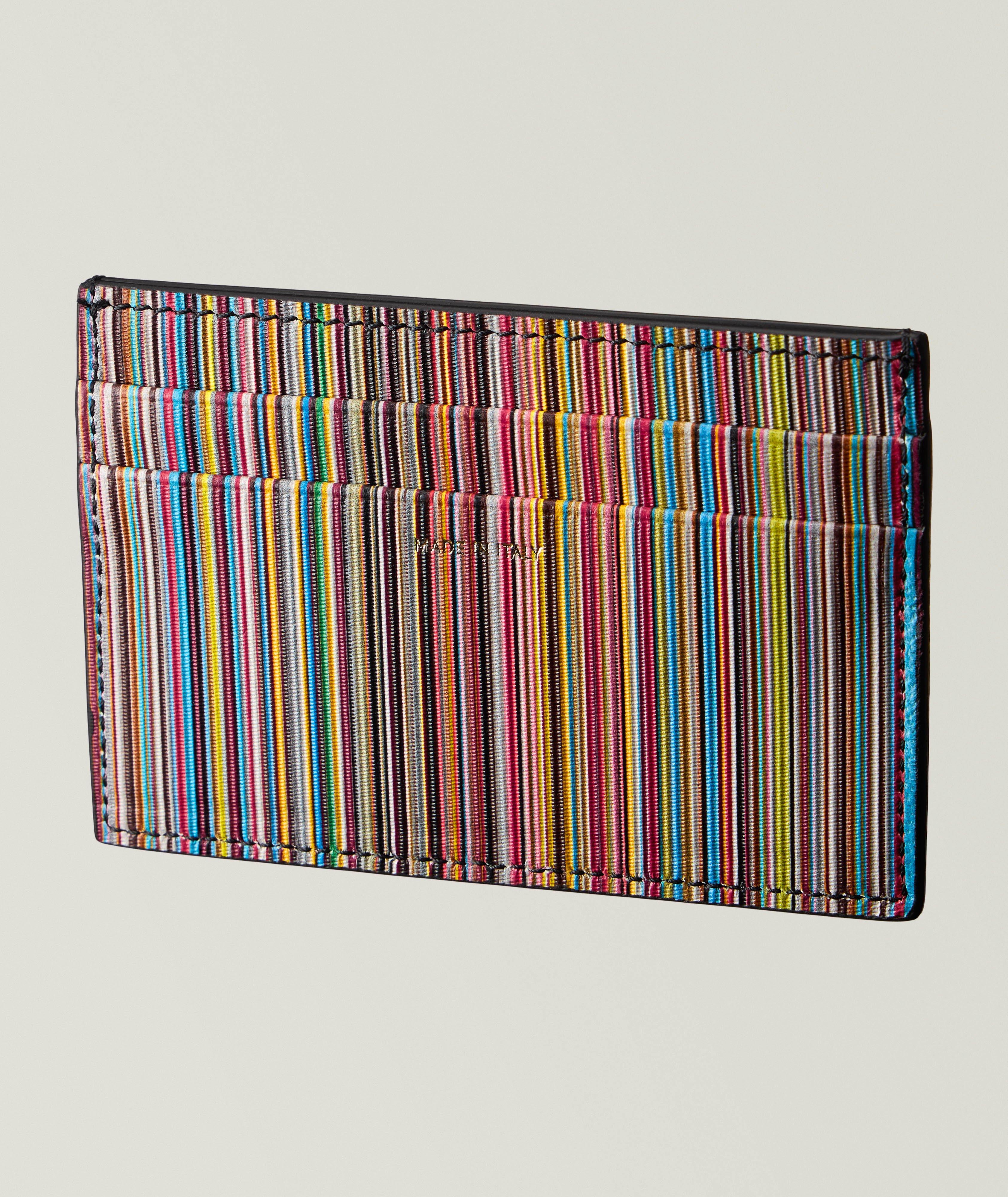 Porte-carte en cuir à rayures de marque image 1