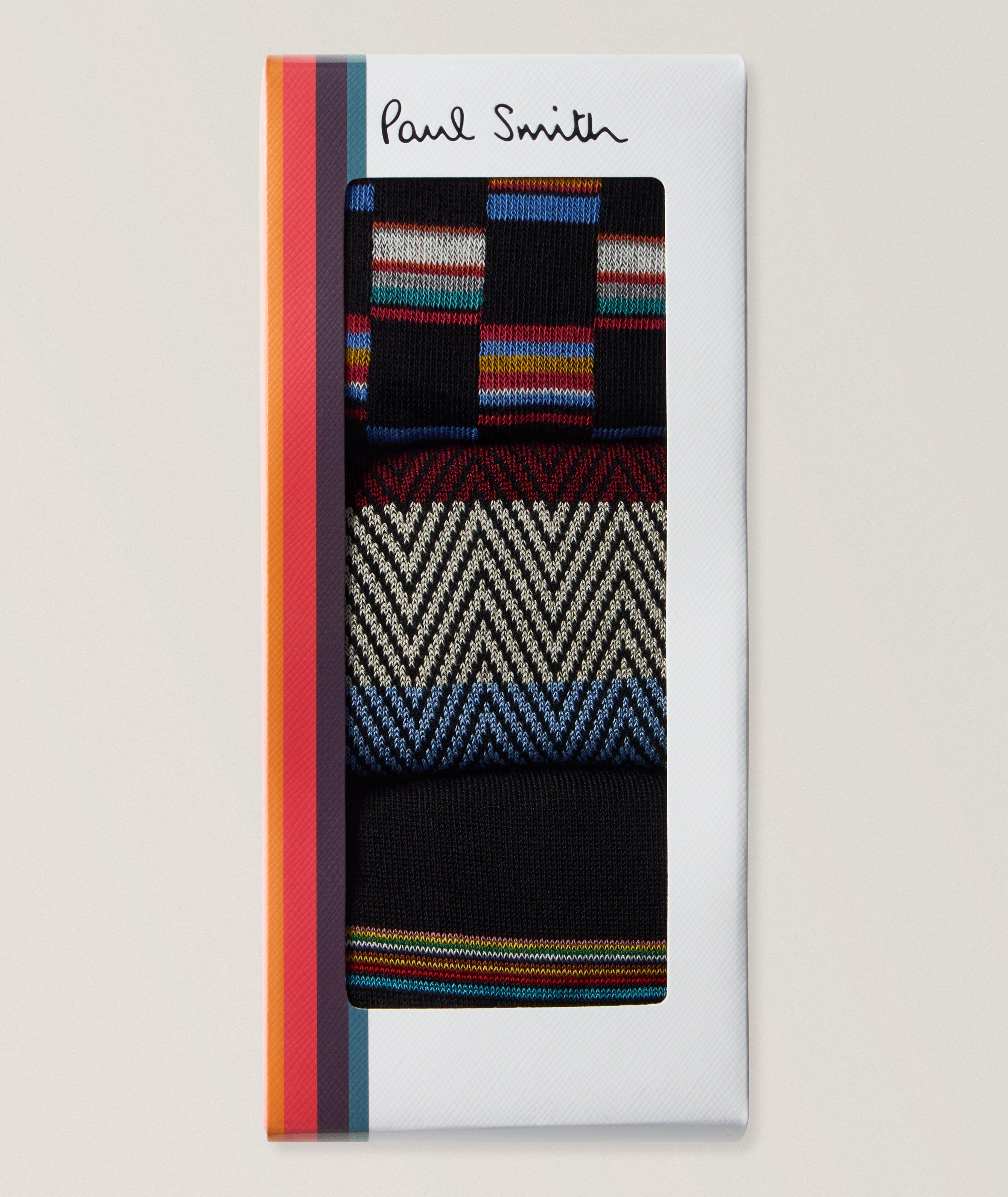 Three-Pack Multi Signature Striped Socks image 1