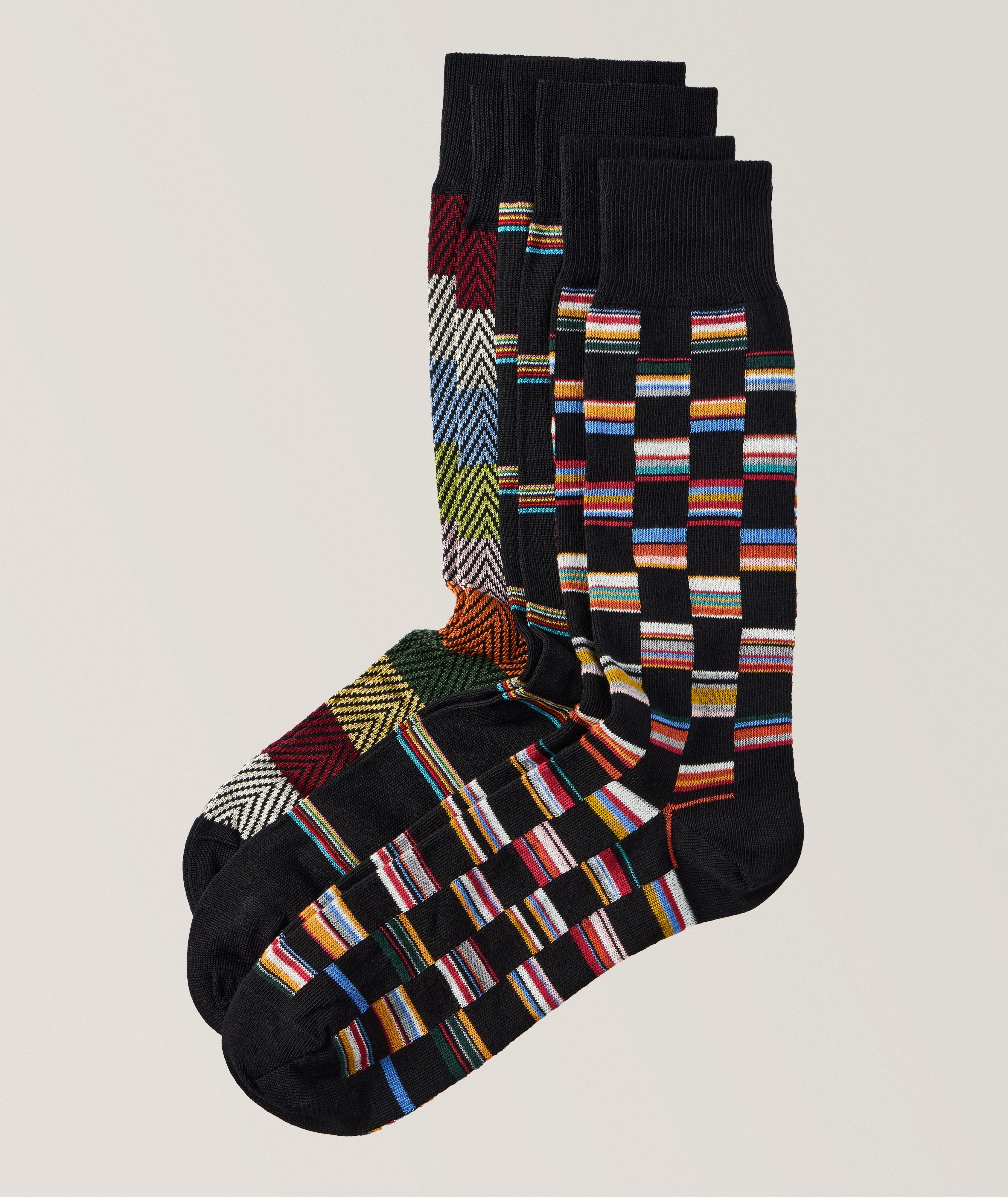 Three-Pack Multi Signature Striped Socks image 0