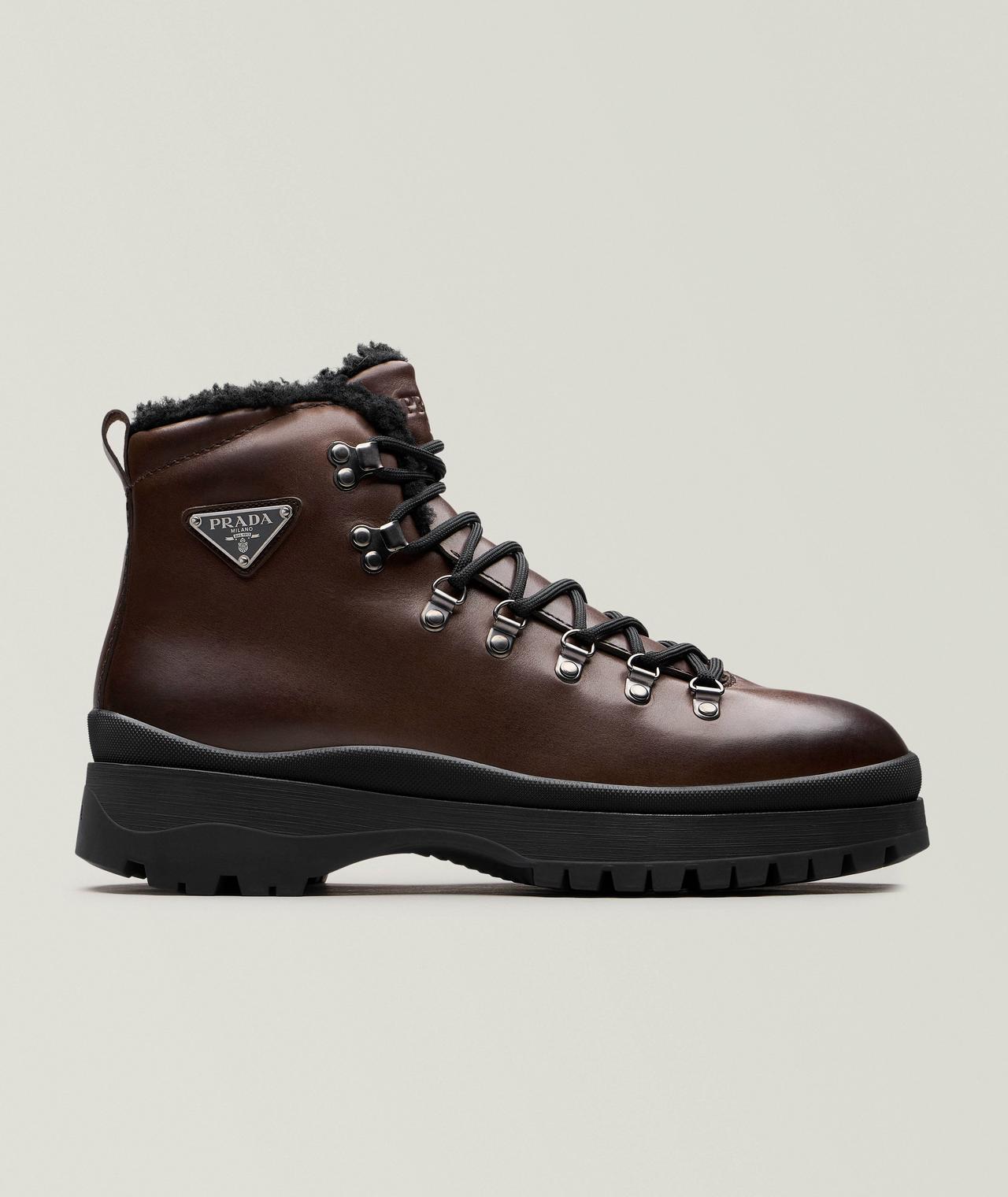 Prada Brixxen Leather Shearling Boots