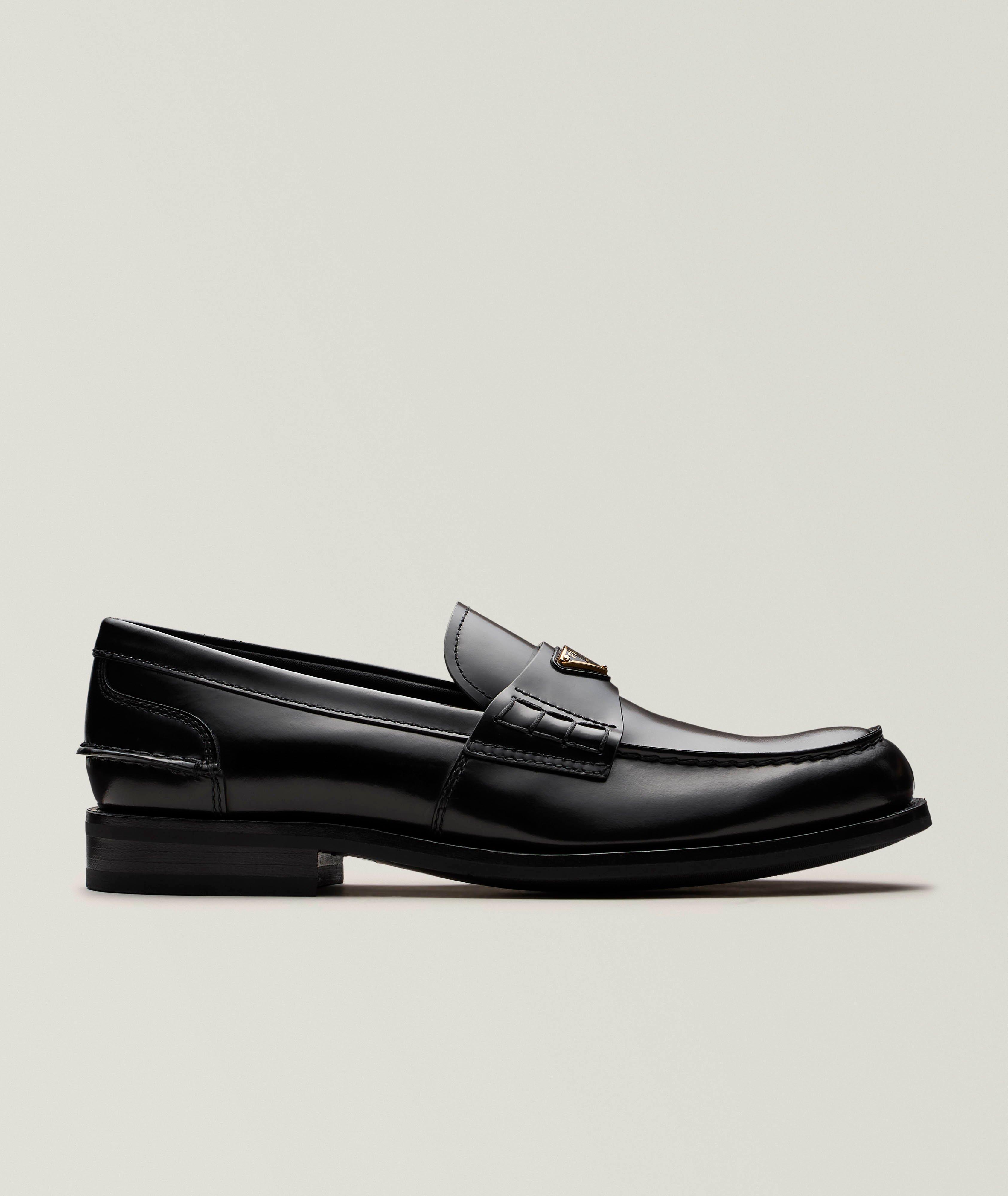 Prada Spazzolato Leather Banded Loafers 