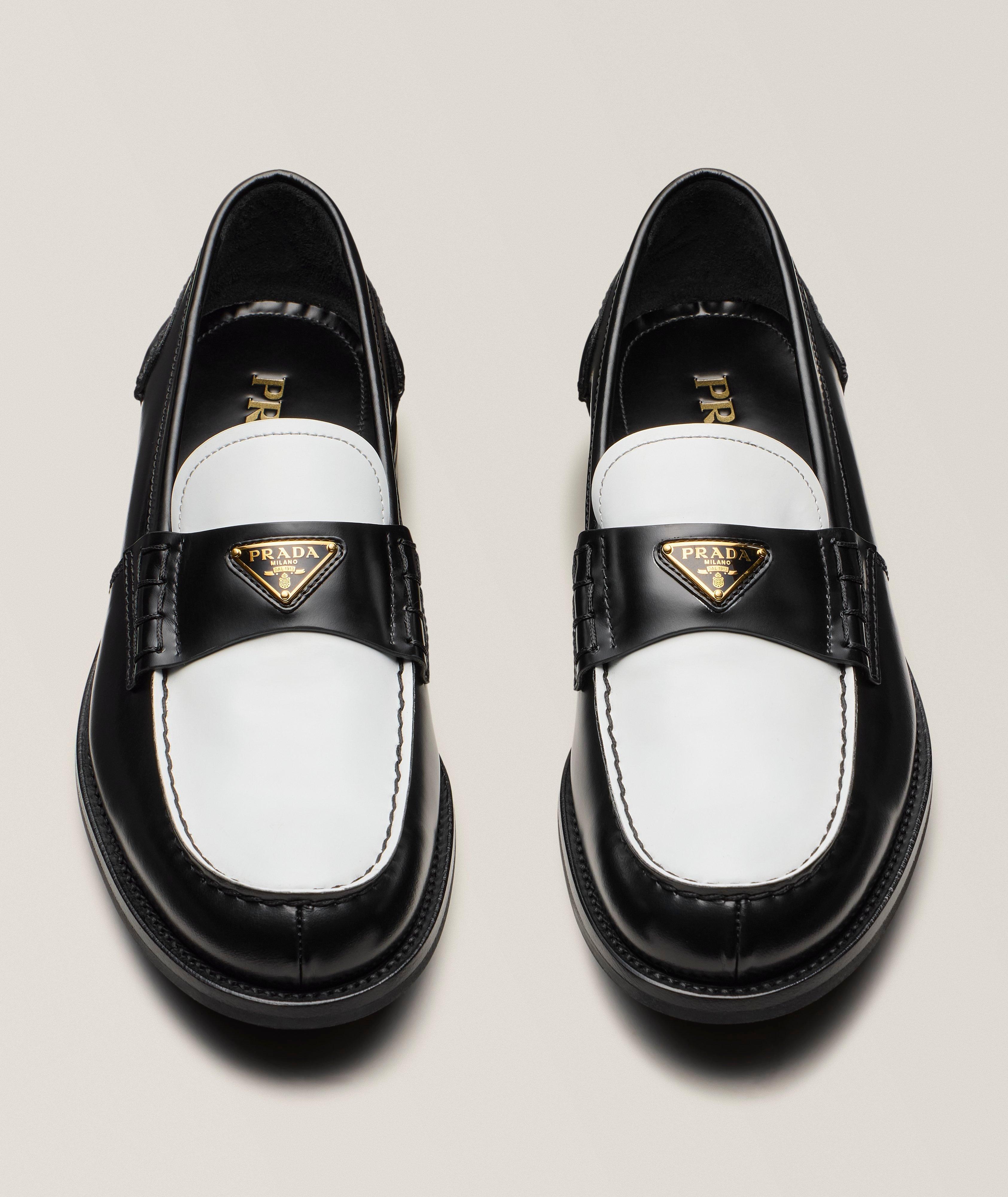 靴 PRADA SPORT Buckle Leather Loafer $850 Prada Black Leather Logo Buckle Linea Rossa Loafer UK 9
