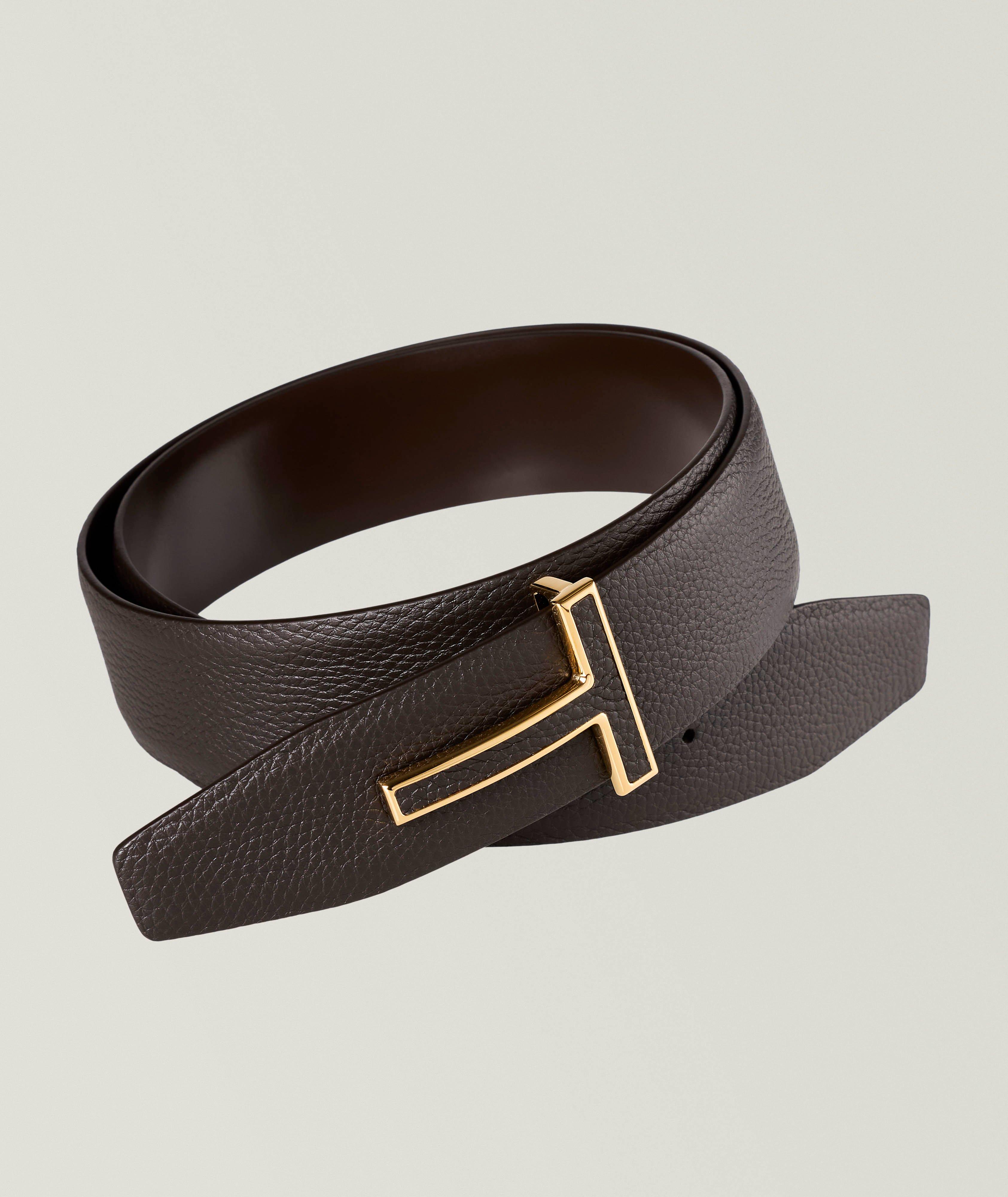 Reversible Grained Leather T-Buckle Belt  image 0