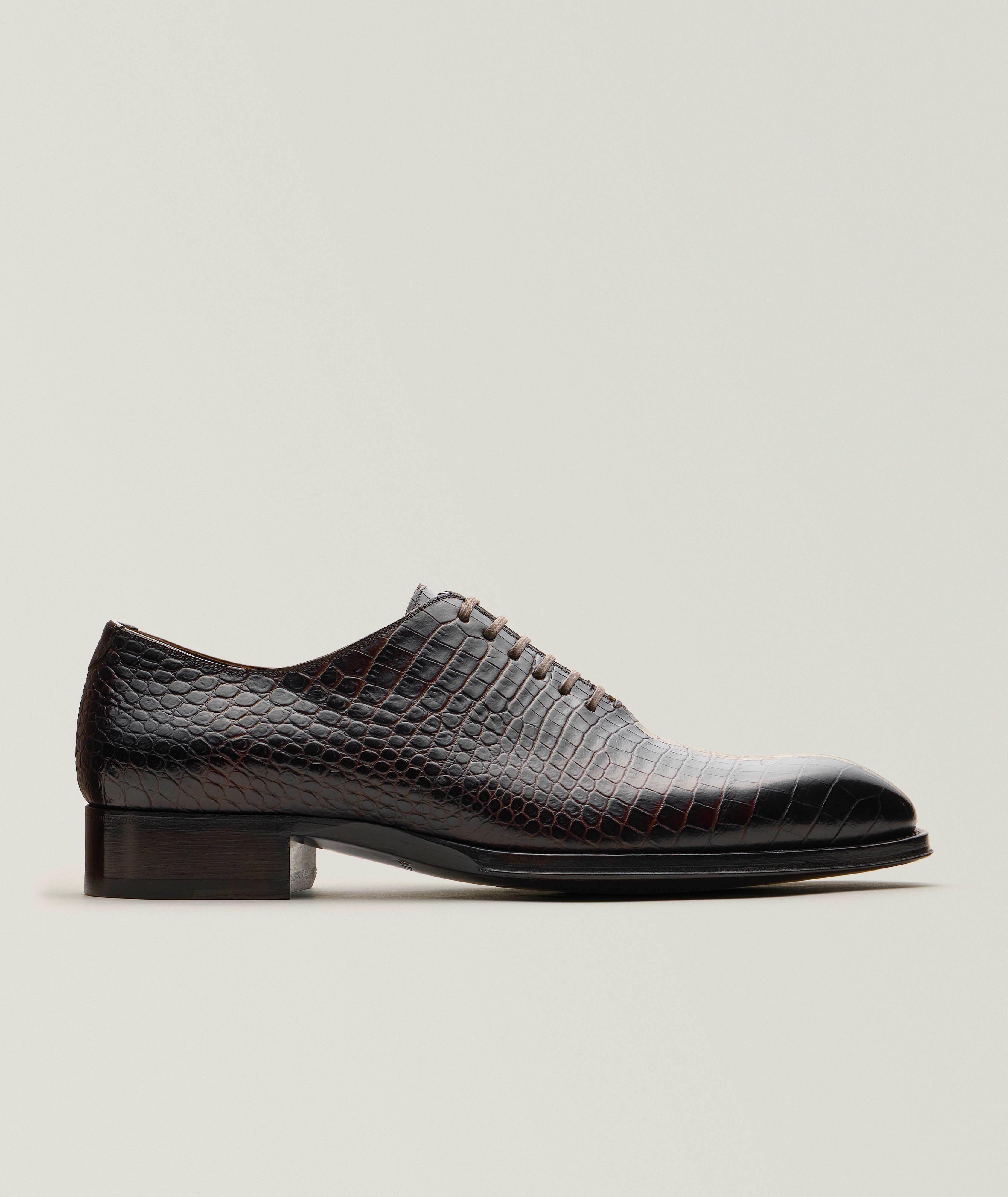 Chaussure lacée Elkan en cuir à motif crocodile image 0