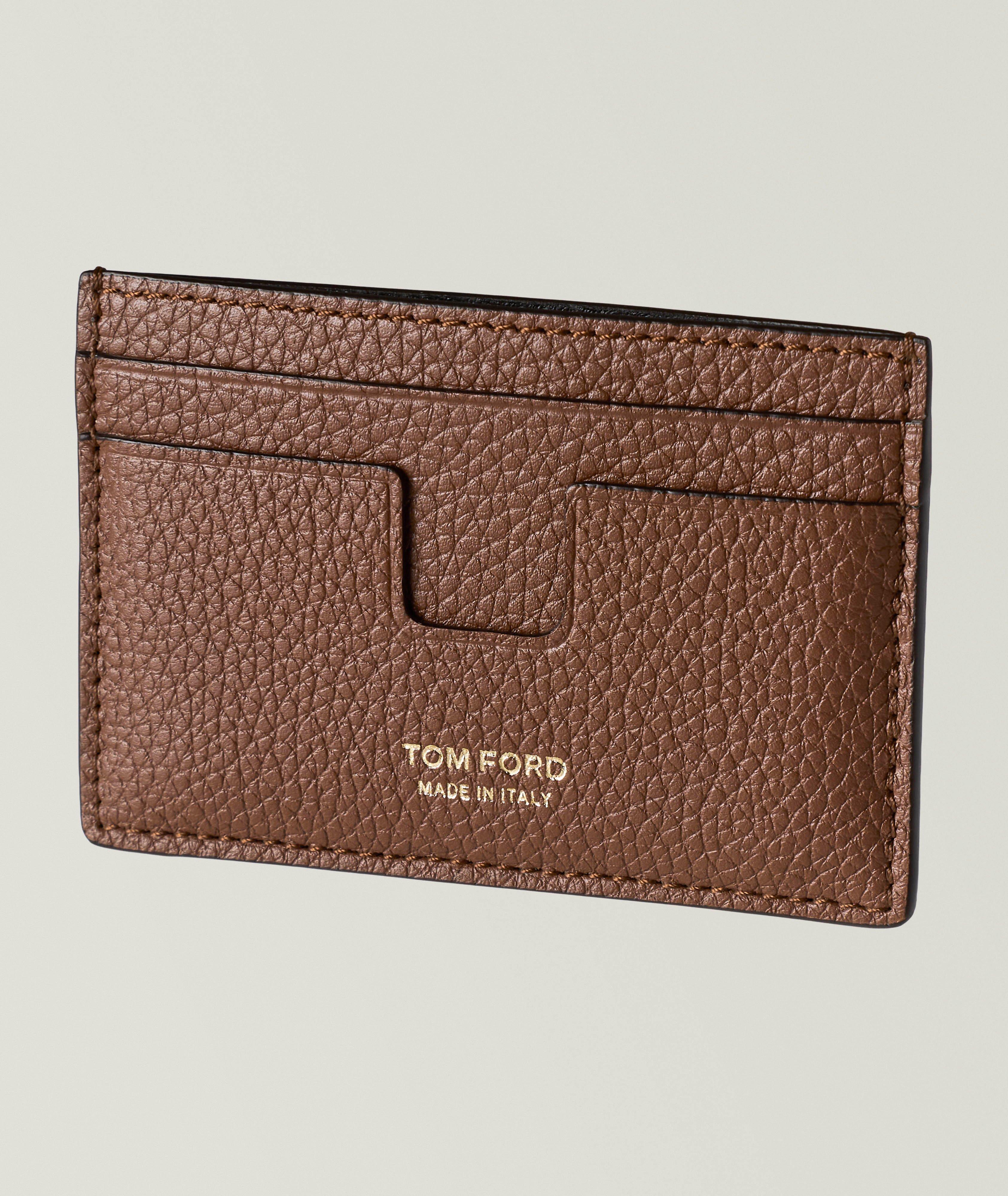 Grained Leather T-Line Card Holder image 0