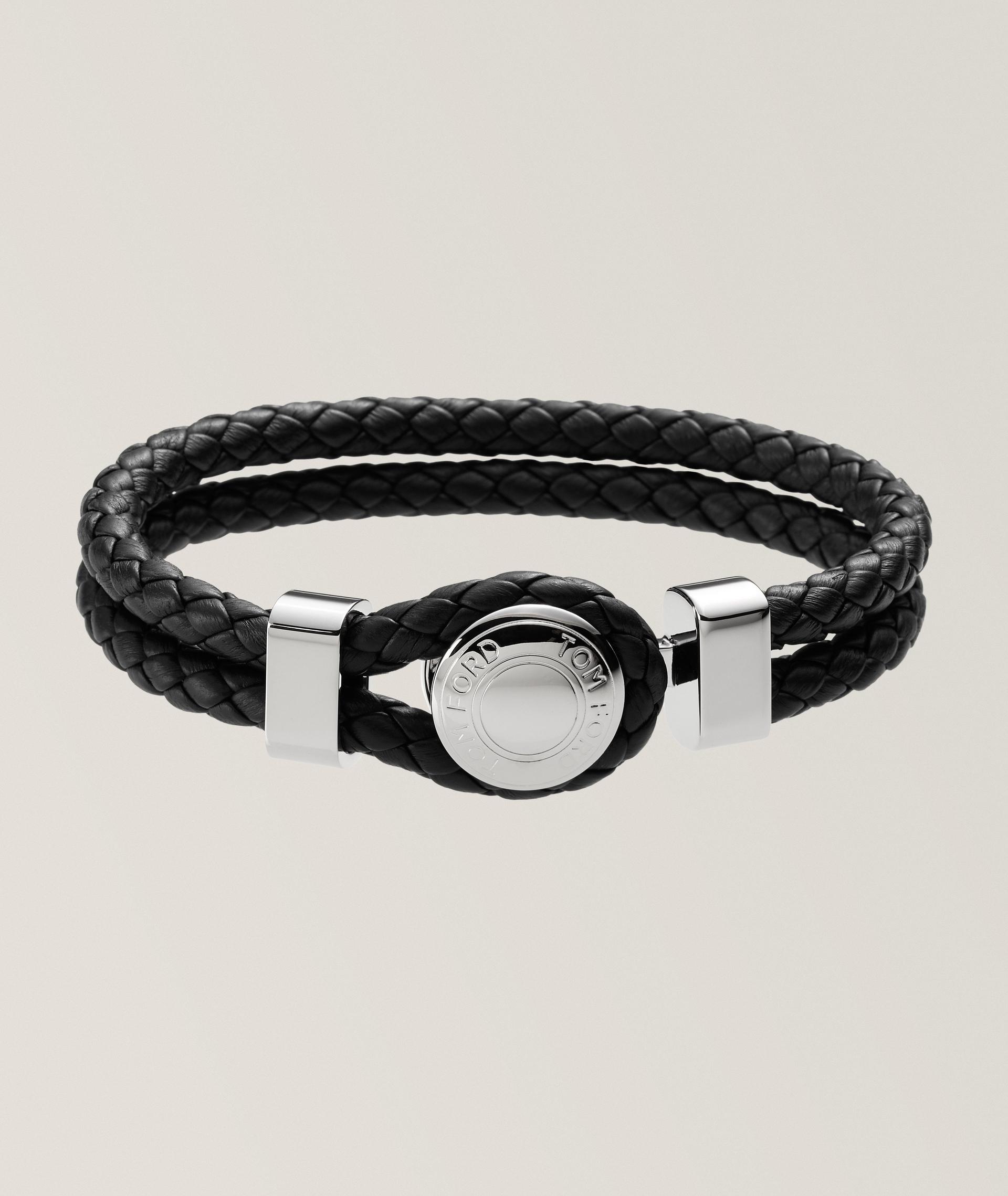 Bracelet en cuir tressé à deux rangs image 0