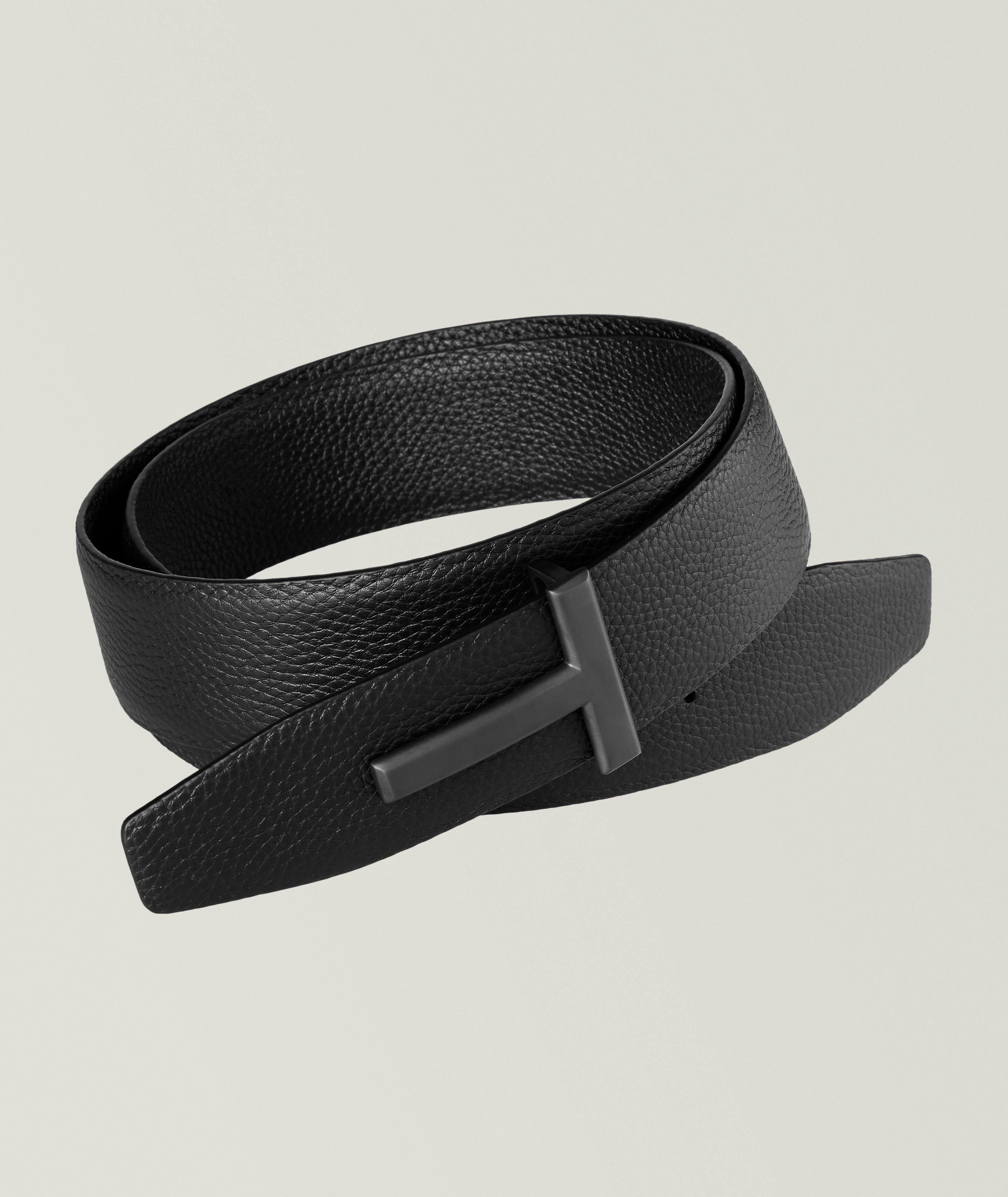 Ceinture réversible en cuir grenu à boucle en T image 0