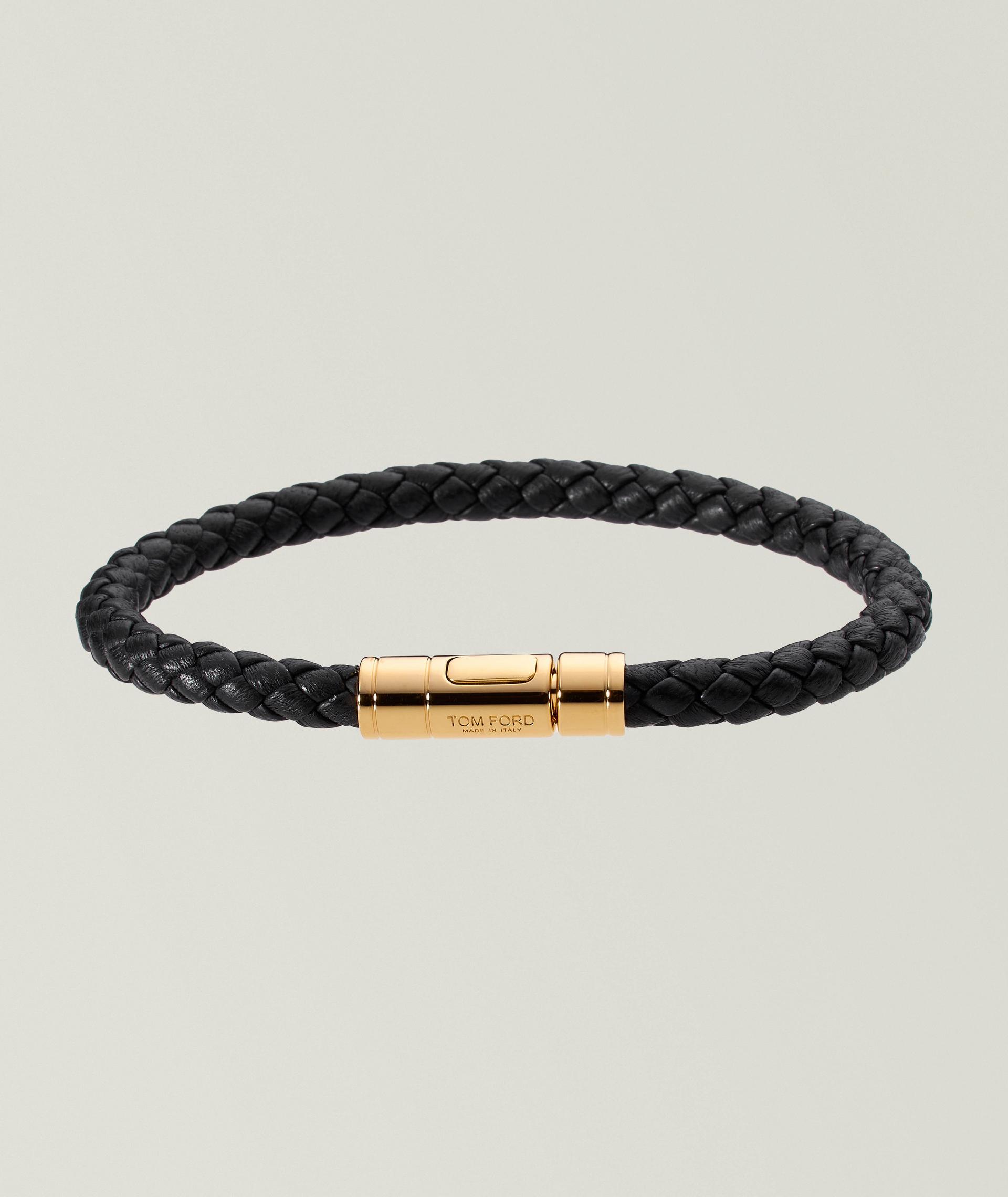 Bracelet en cuir tressé à fermoir tubulaire image 0