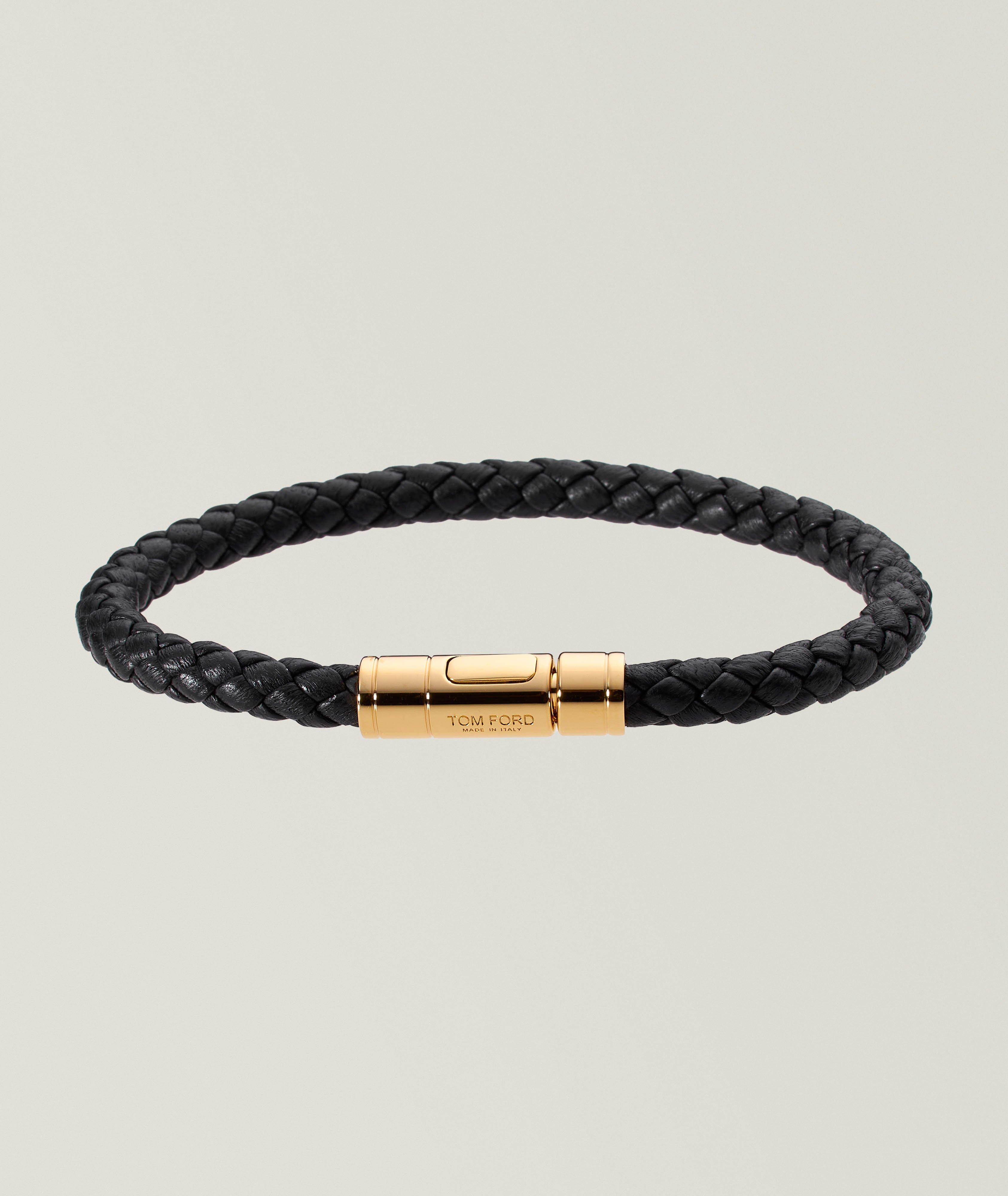 Bracelet en cuir tressé à fermoir tubulaire image 0