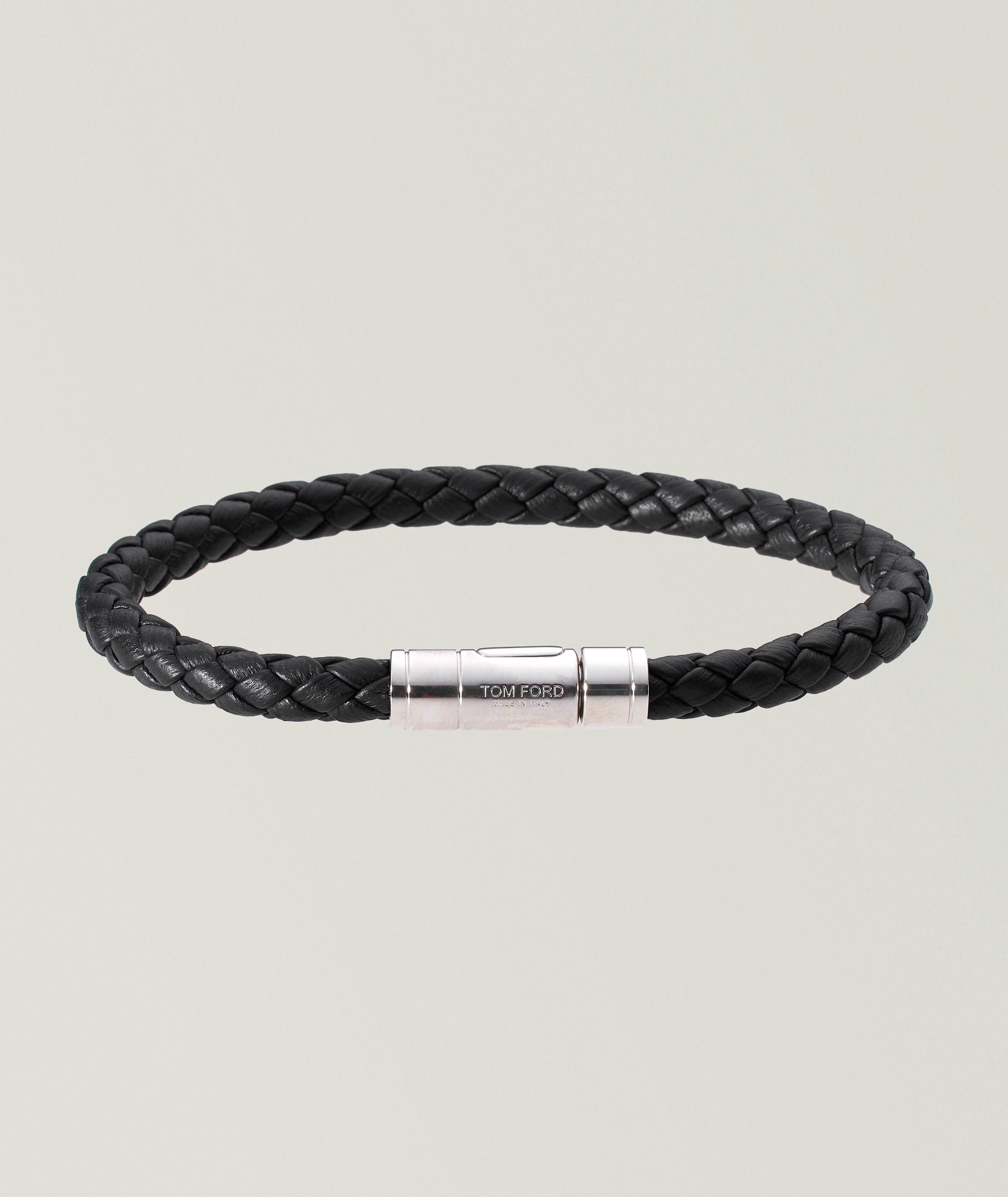 Bracelet en cuir tressé à fermoir tubulaire image 0