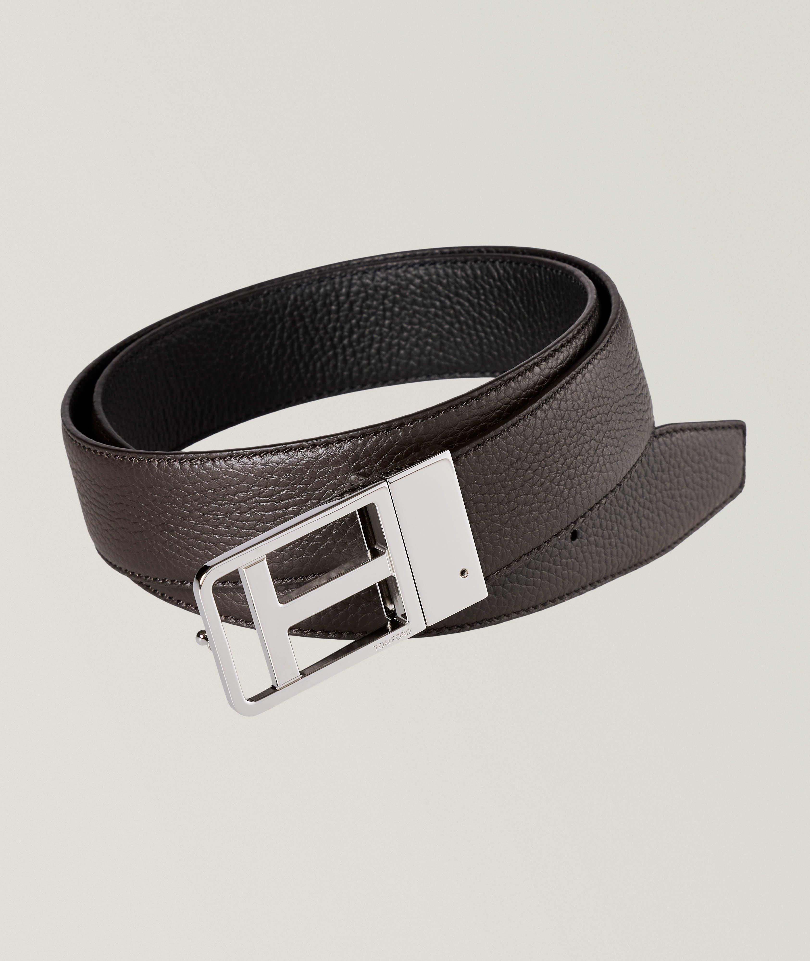 Reversible Grained Leather T-Buckle Belt  image 0