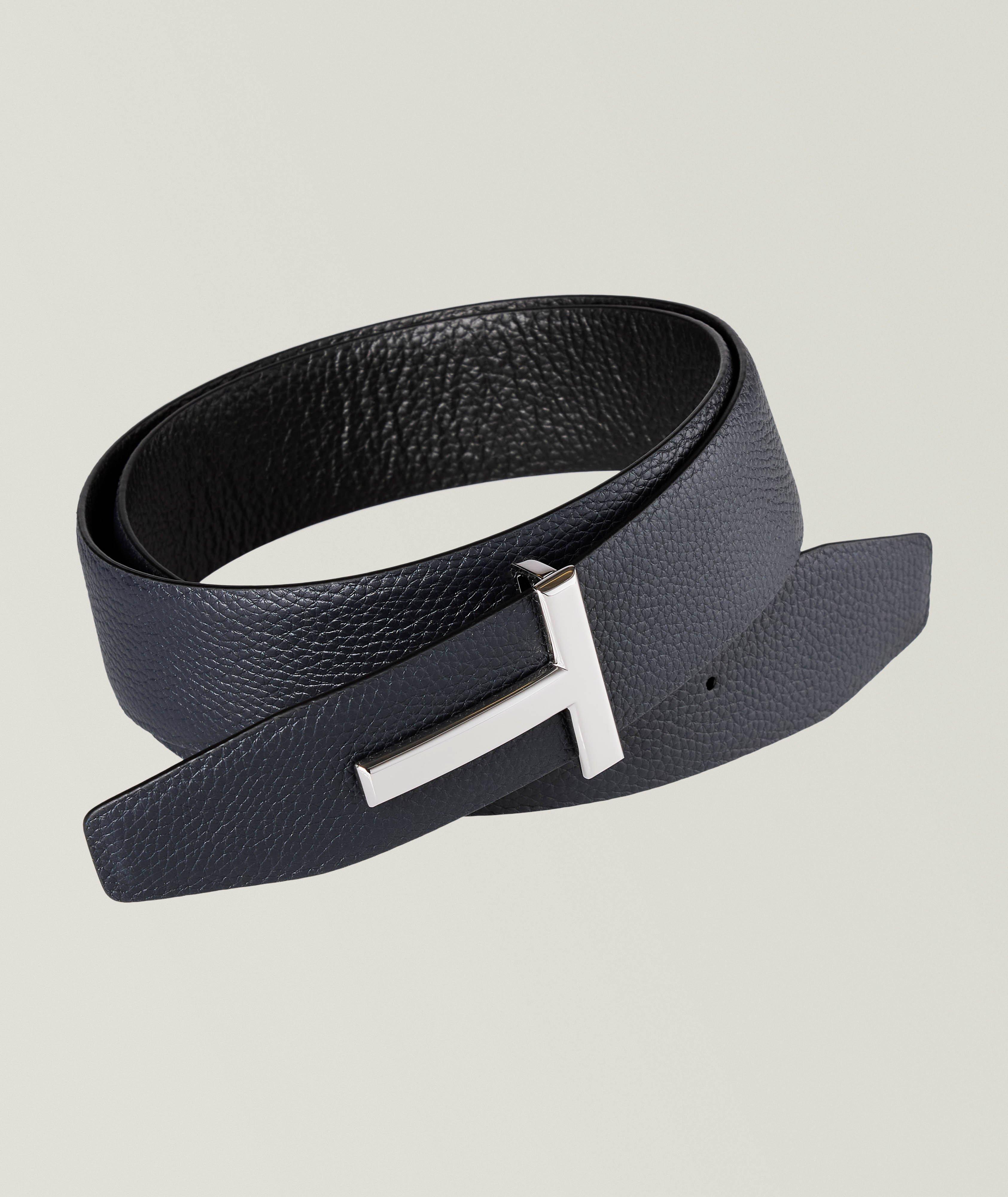 Reversible Grained Leather T-Buckle Belt  image 0