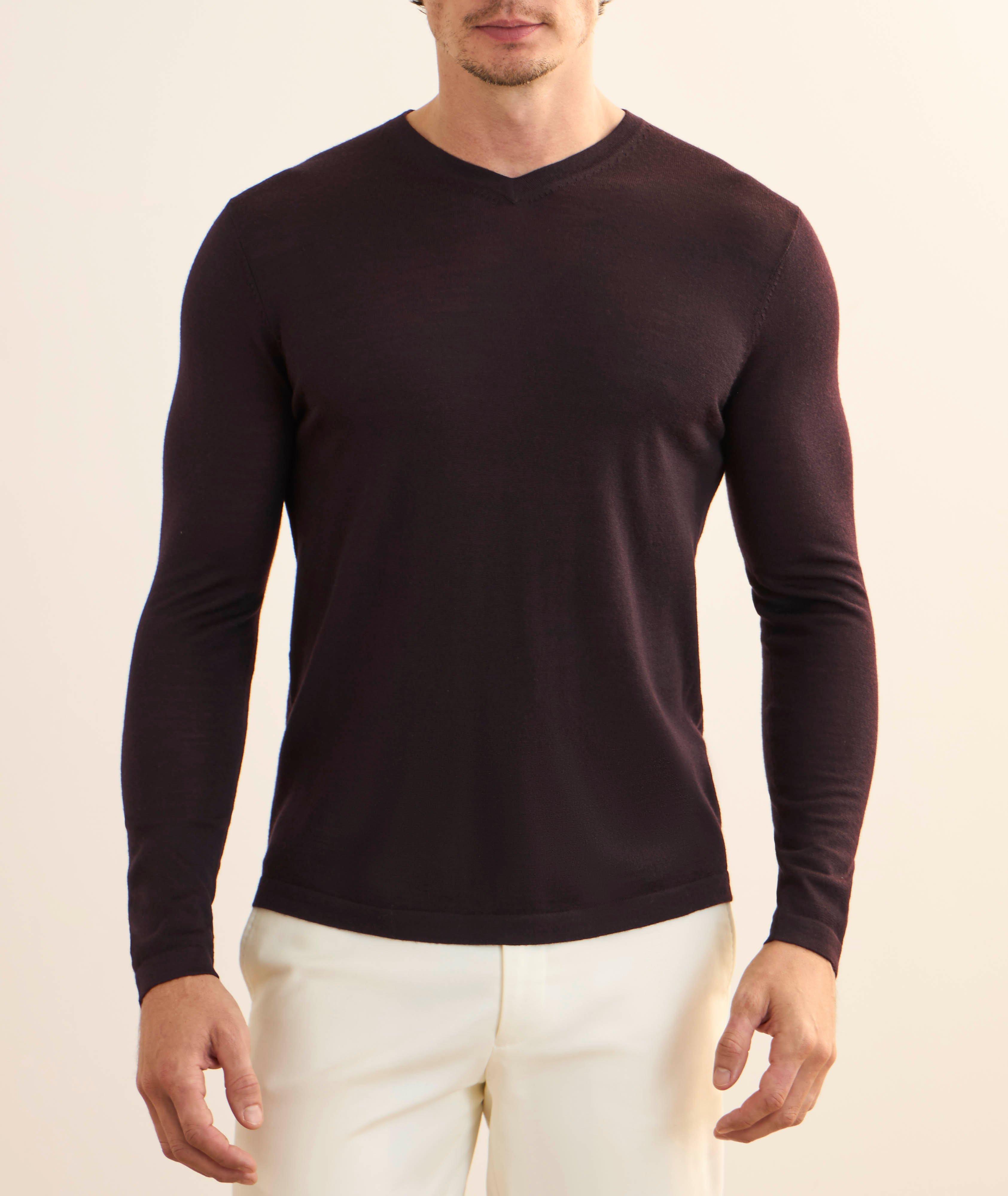 Pull en laine mérinos extra-fine à col en V image 1