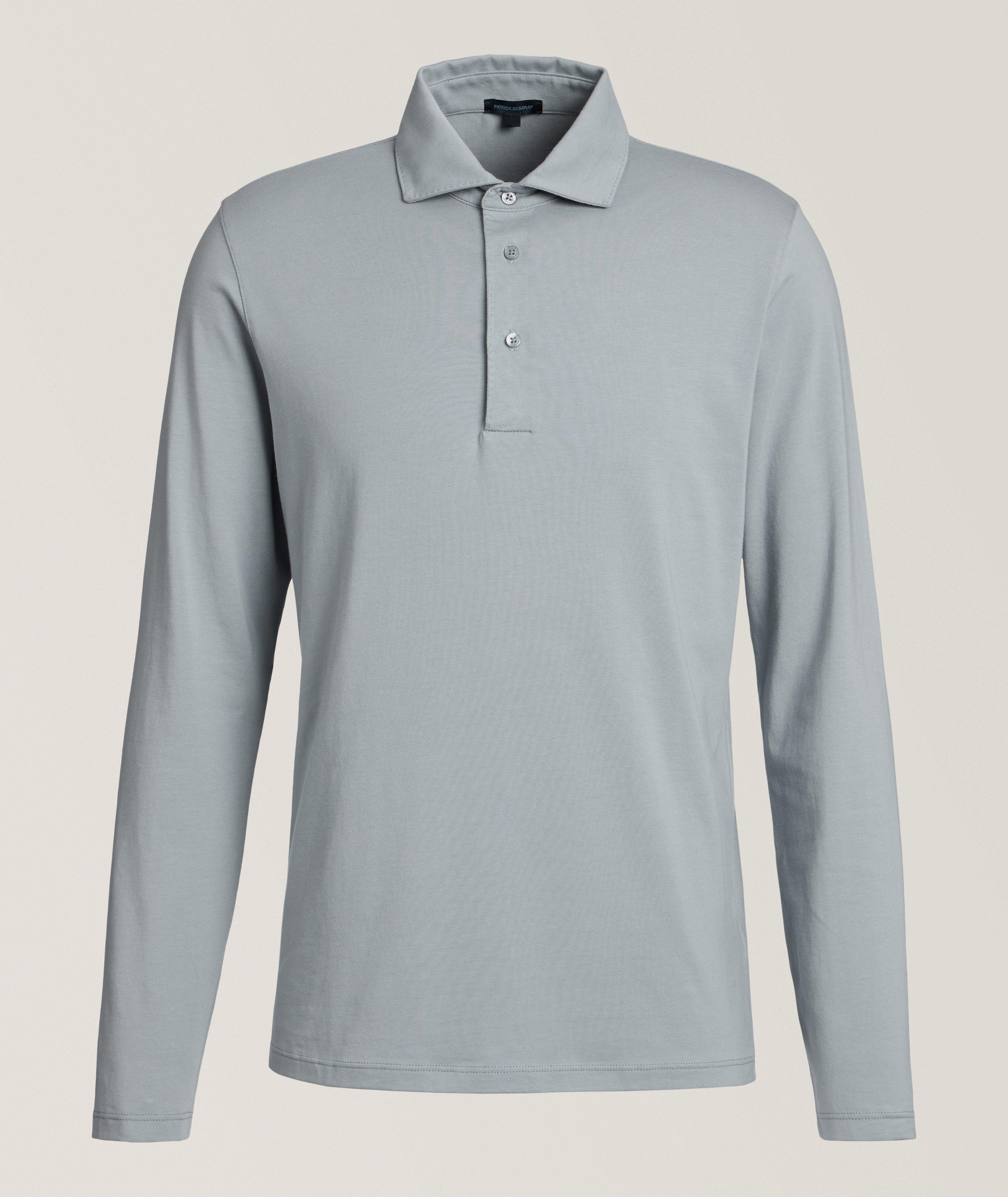 Long-Sleeve Stretch-Pima Polo image 0