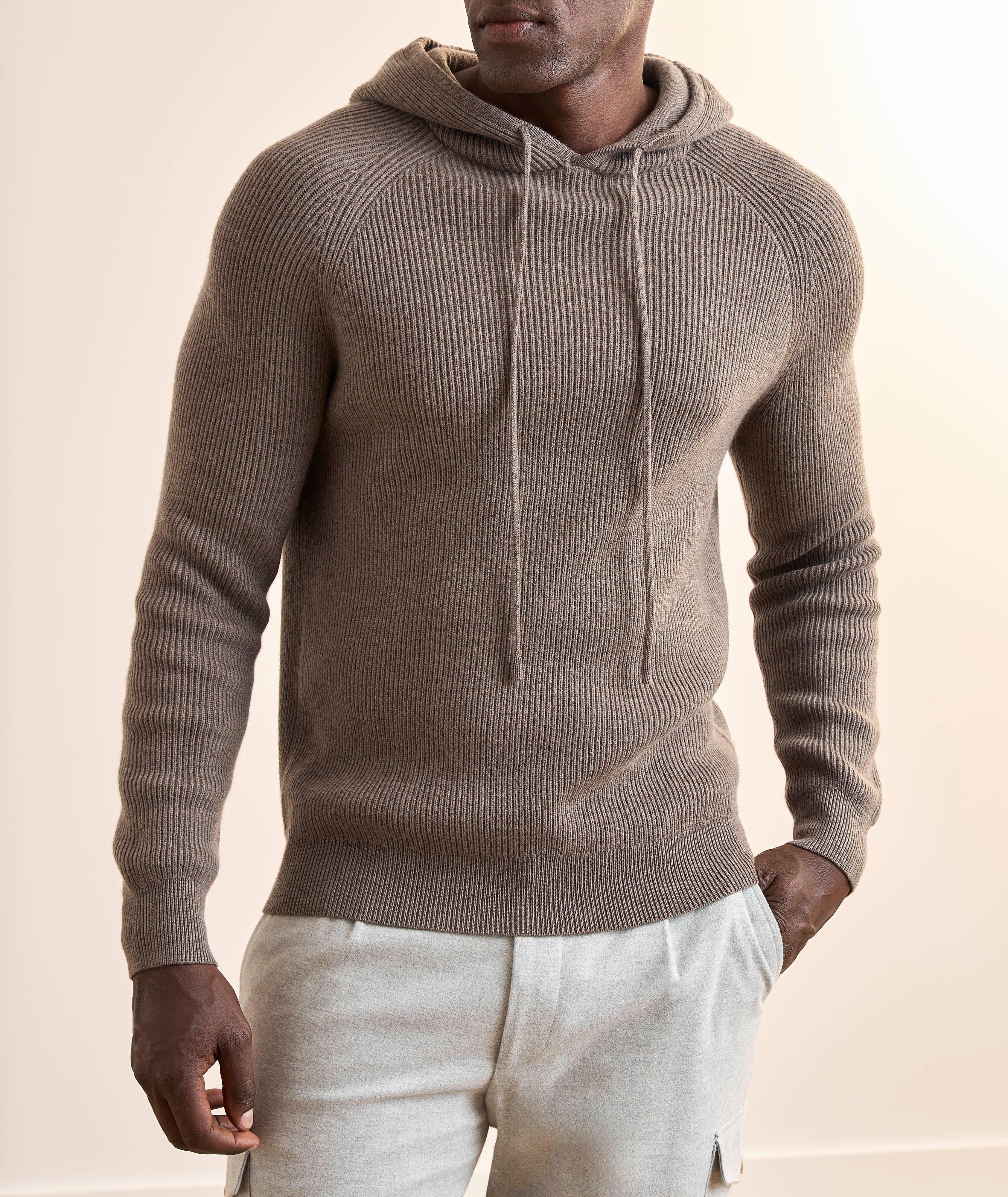 Merino Wool Ribbed Hooded Sweater image 1