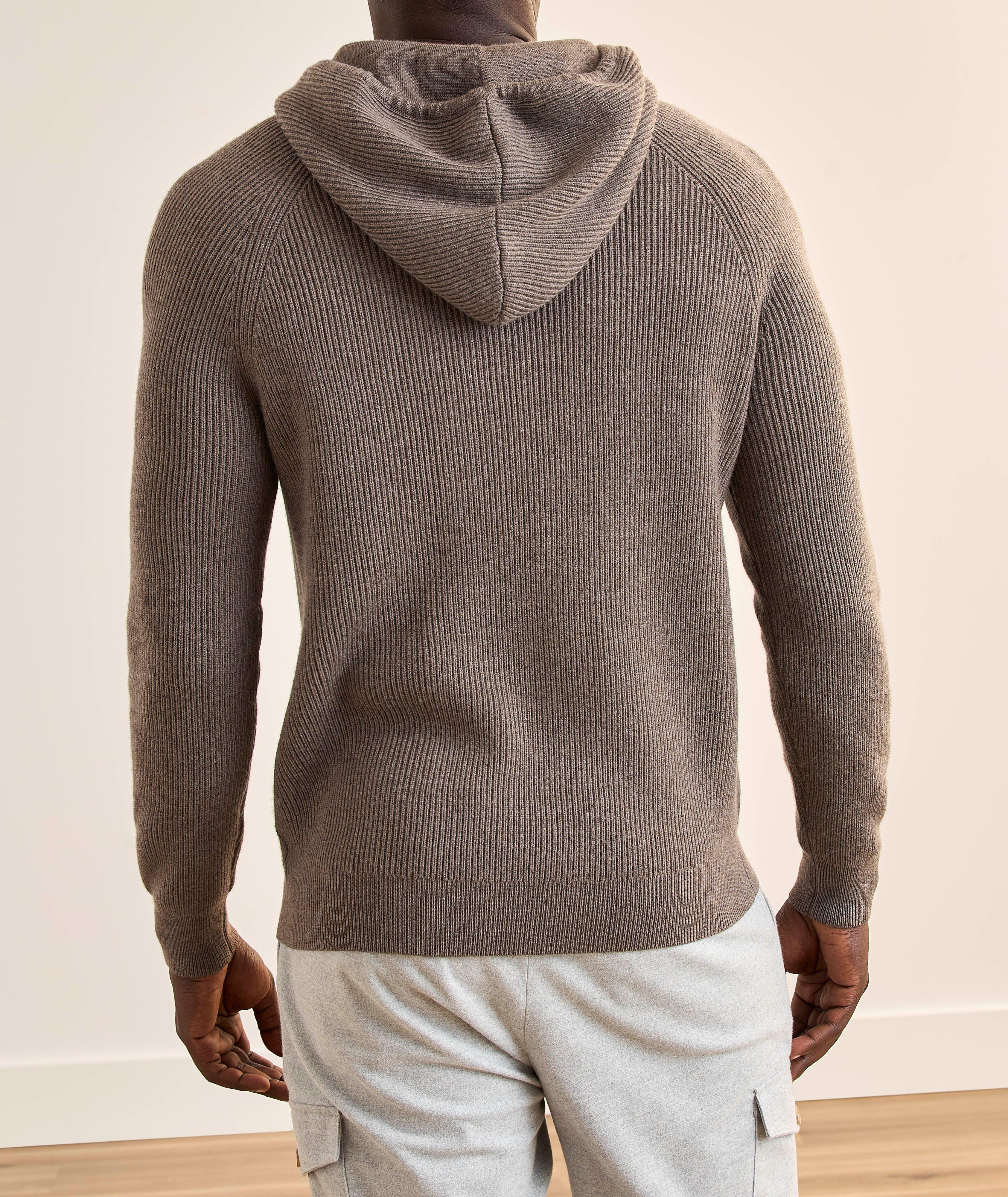 Merino Wool Ribbed Hooded Sweater image 2